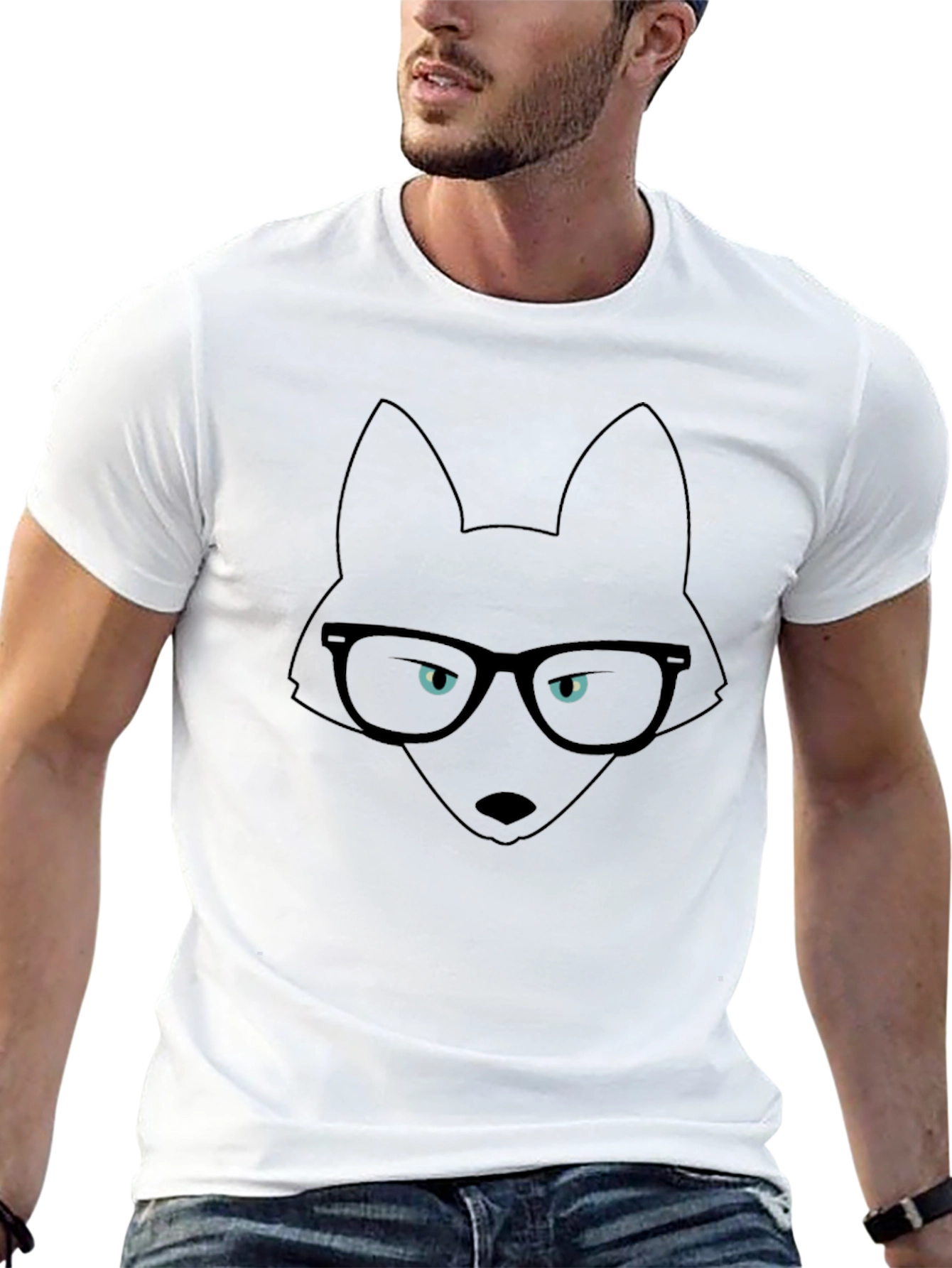 Fox in Glasses Black T-Shirt