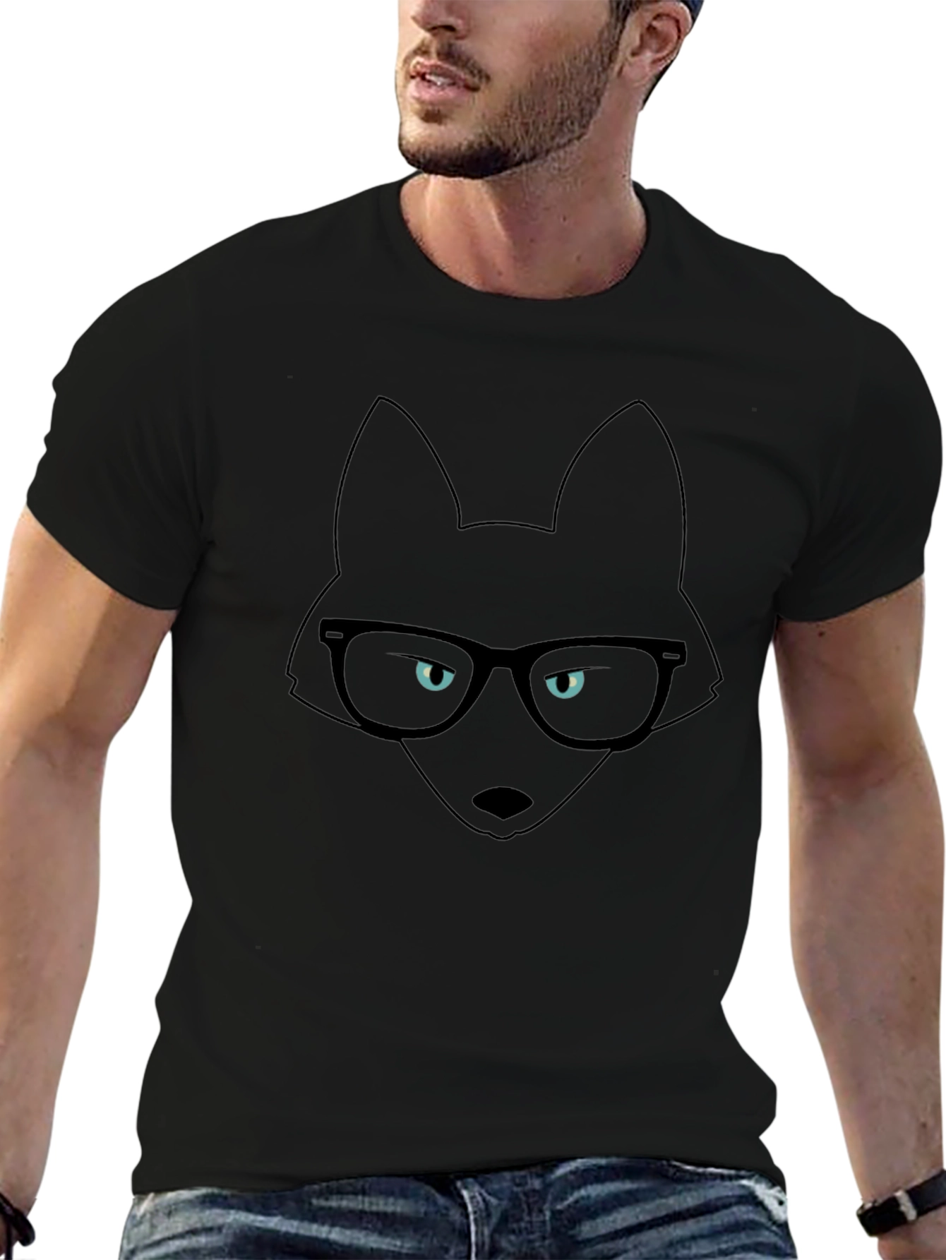 Fox in Glasses Black T-Shirt