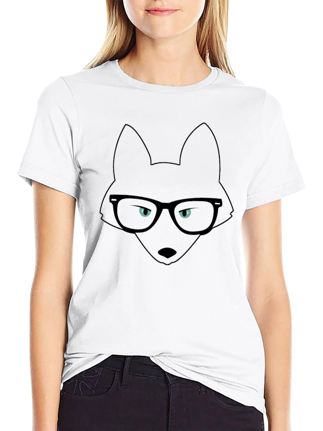 Fox in Glasses Black T-Shirt