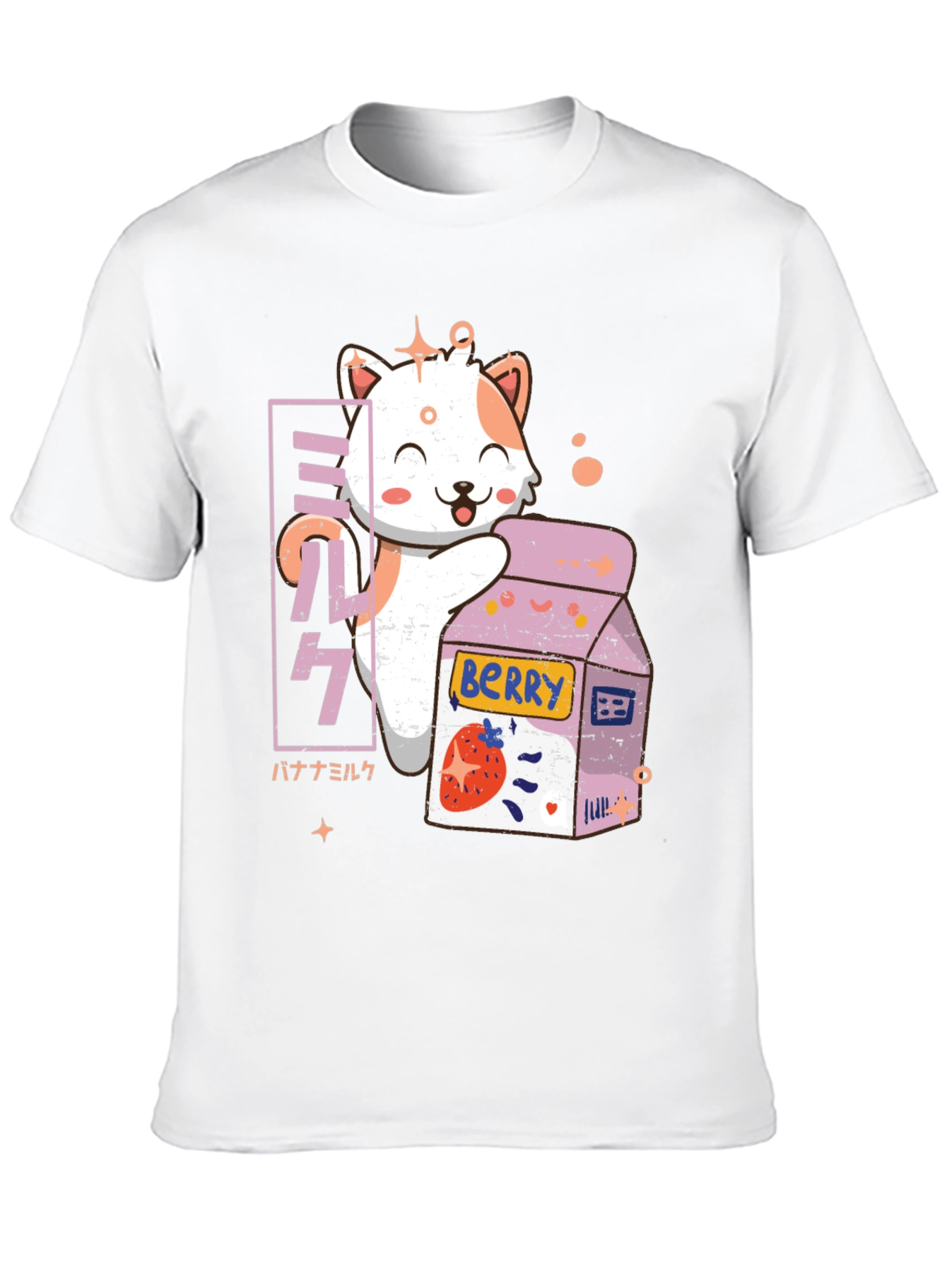 Kawaii Cat & Berry Milk T-Shirt