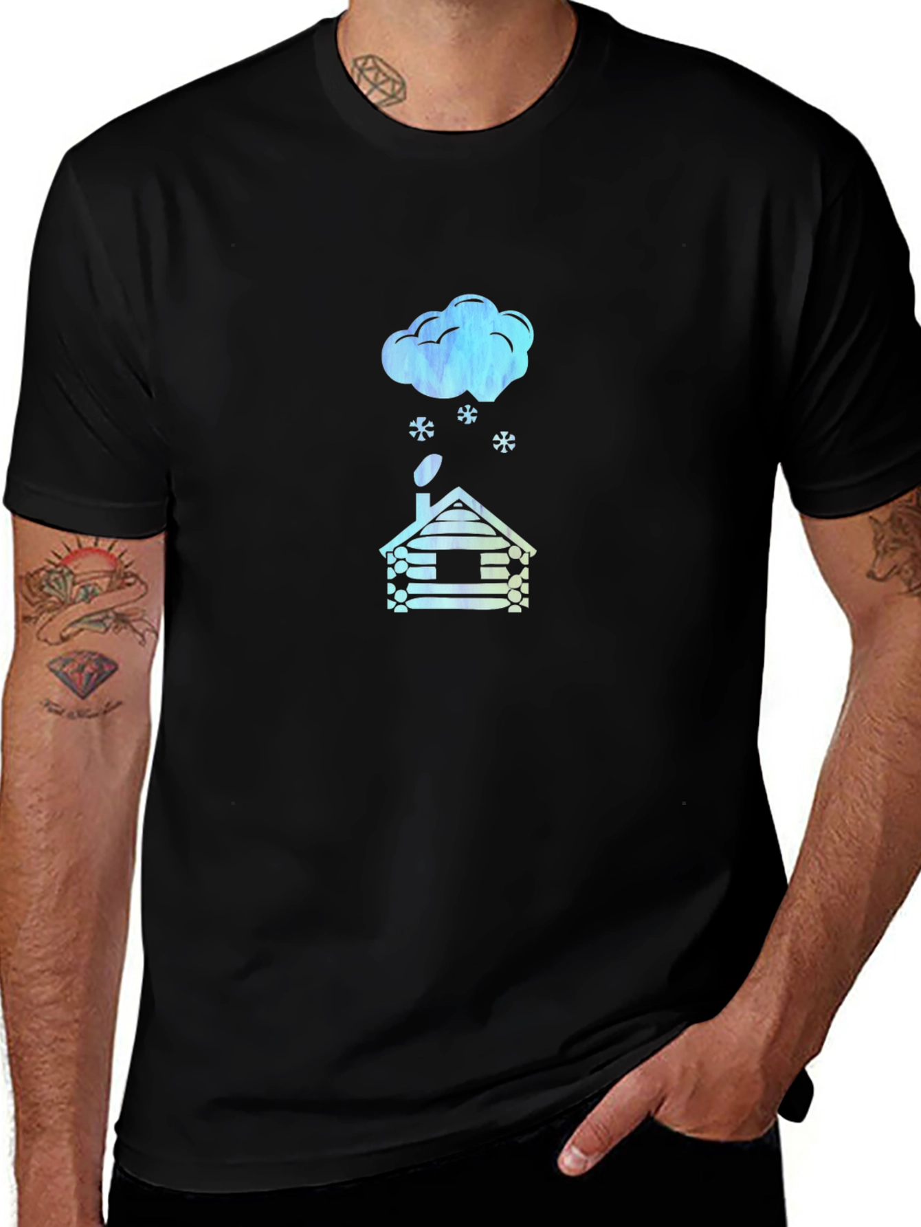 Cabin in Winter Black T-Shirt