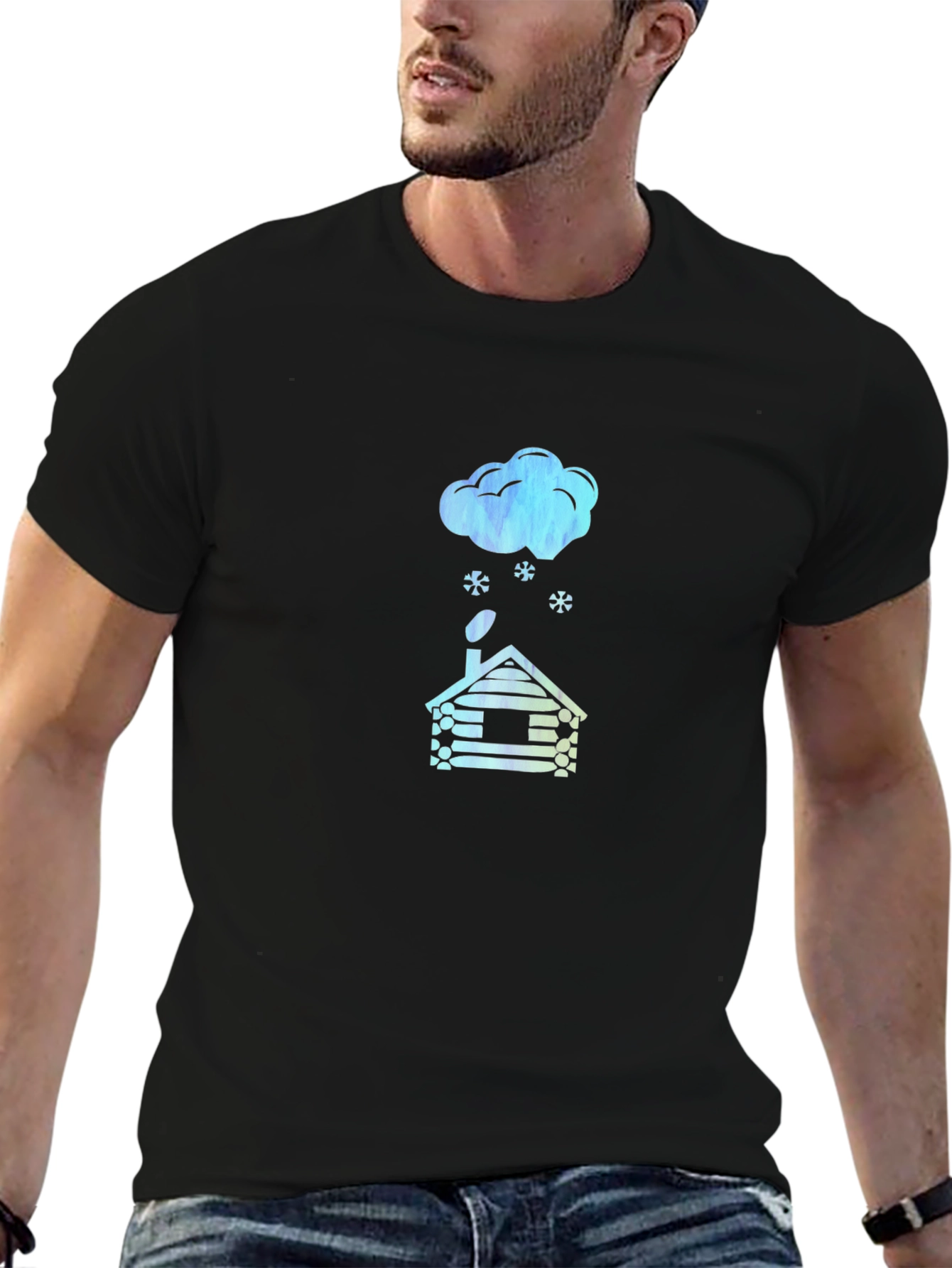 Cabin in Winter Black T-Shirt