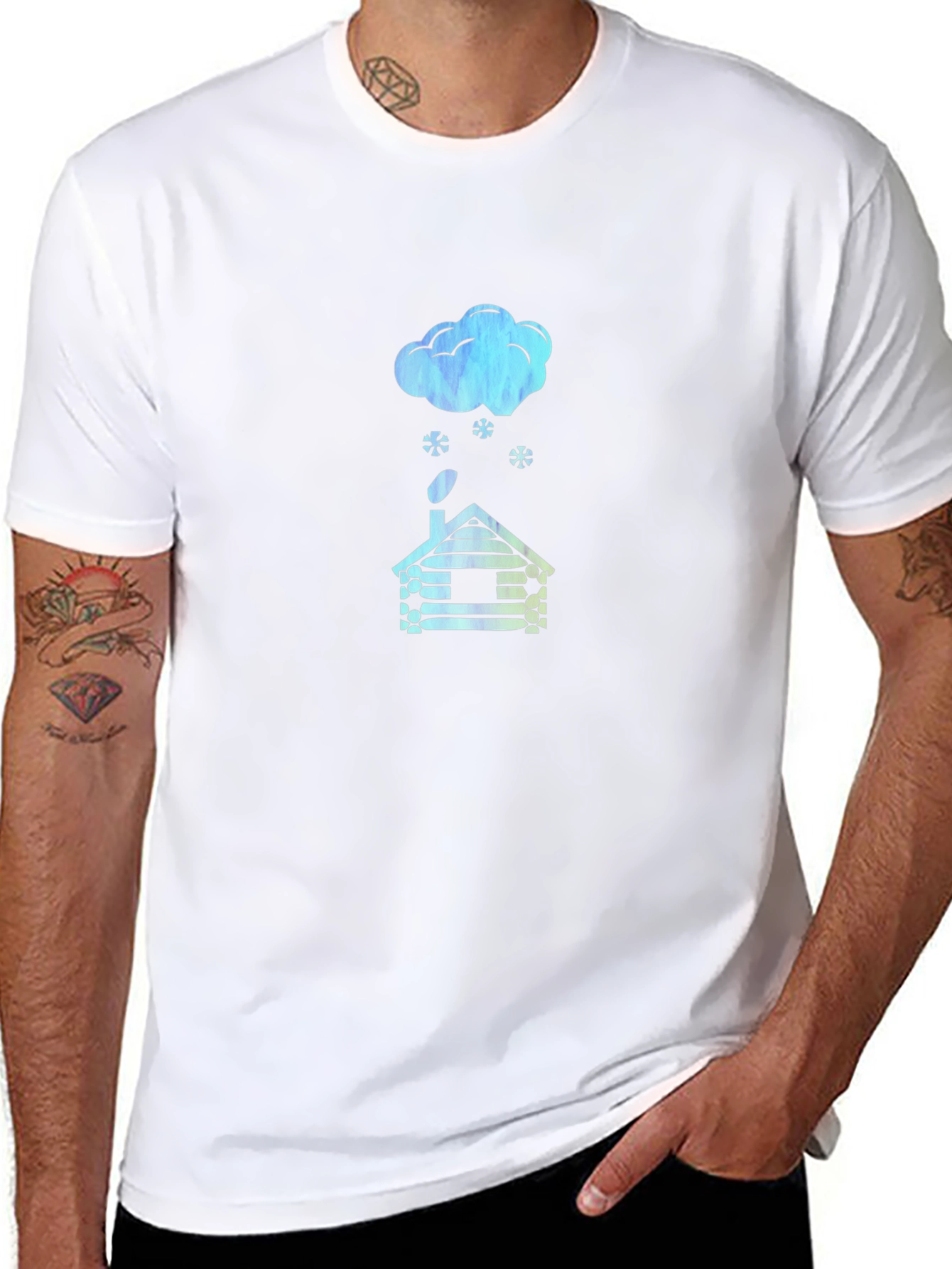 Cabin in Winter Black T-Shirt