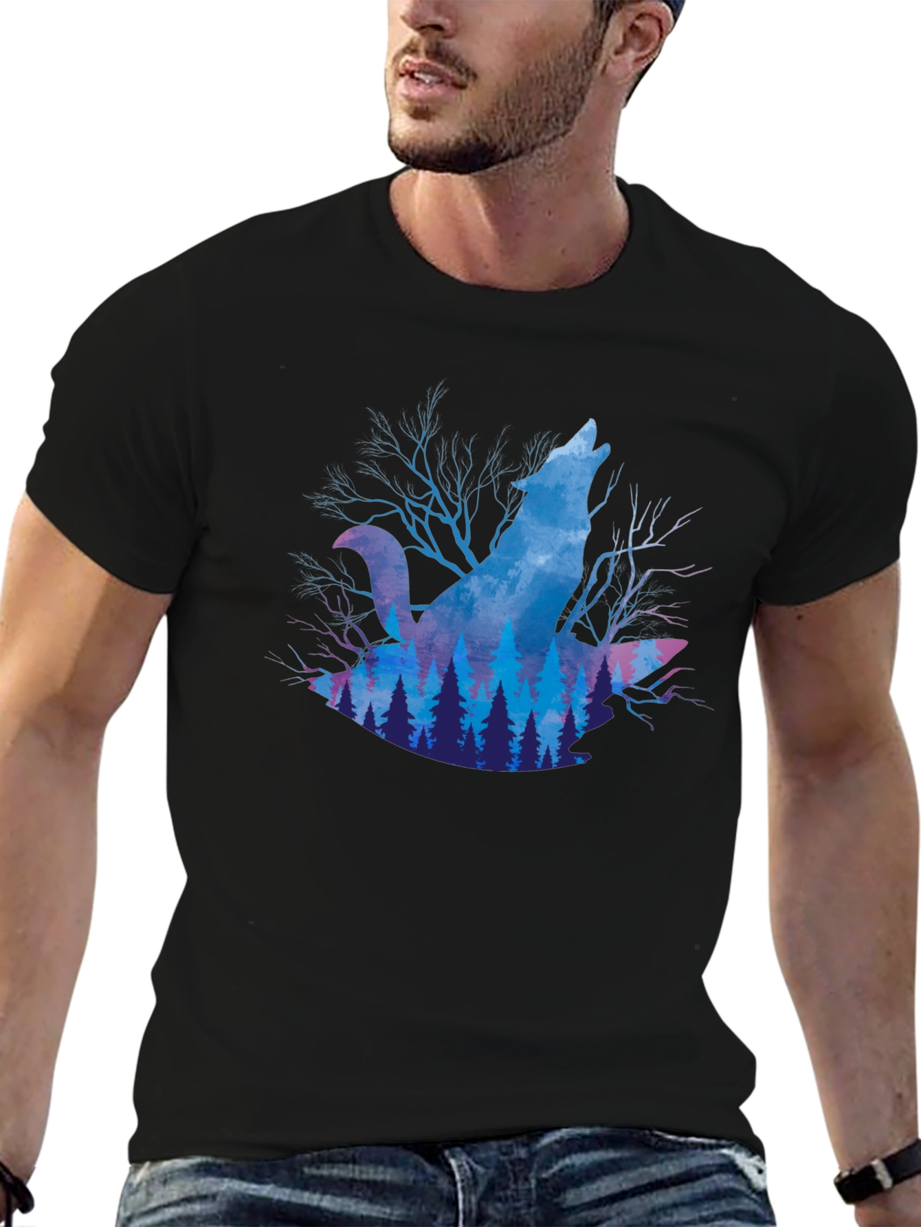 Wolf Howl Forest Graphic T-Shirt