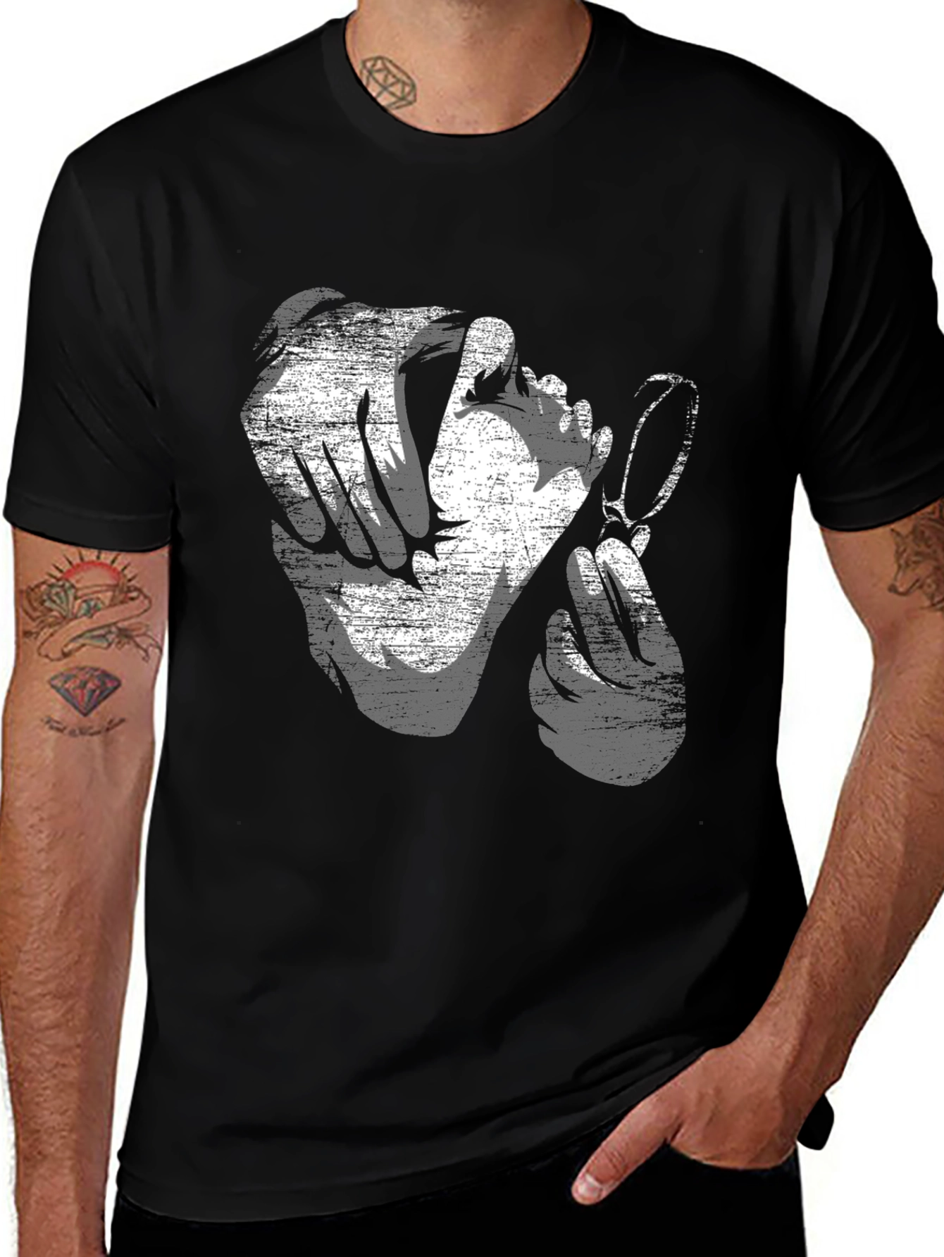 Distressed Graphic Print Black Cotton T-Shirt