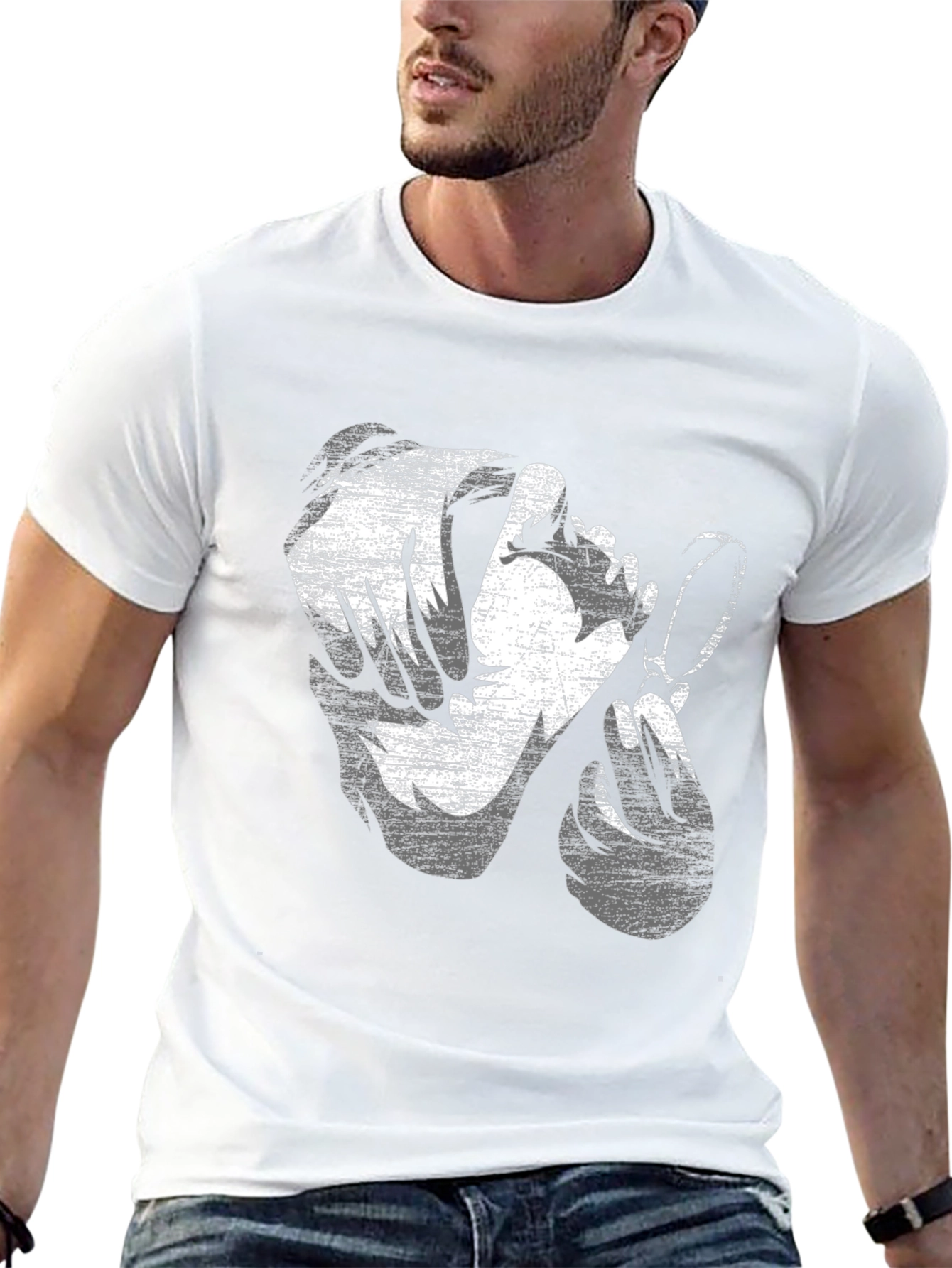 Distressed Graphic Print Black Cotton T-Shirt