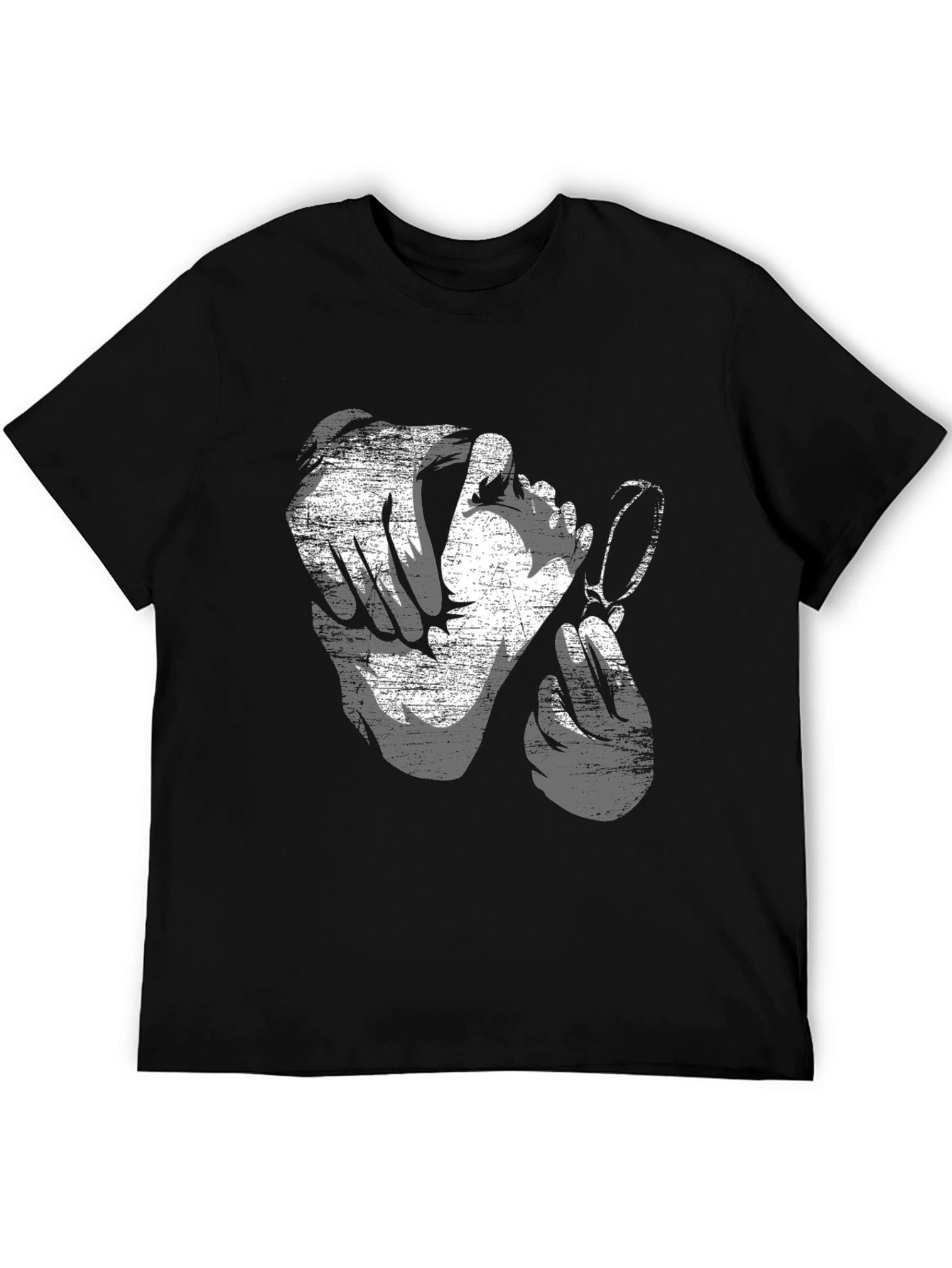 Distressed Graphic Print Black Cotton T-Shirt