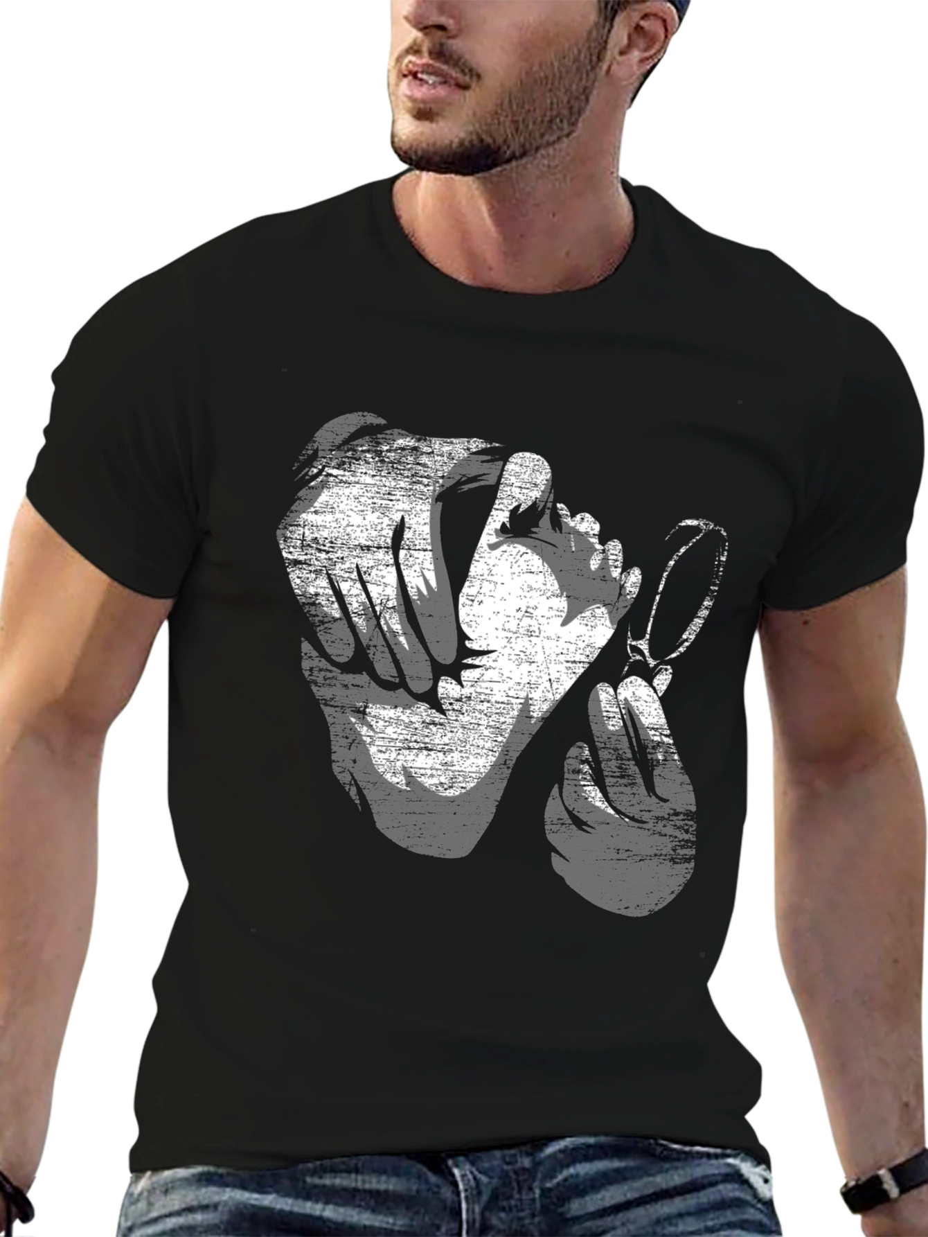 Distressed Graphic Print Black Cotton T-Shirt