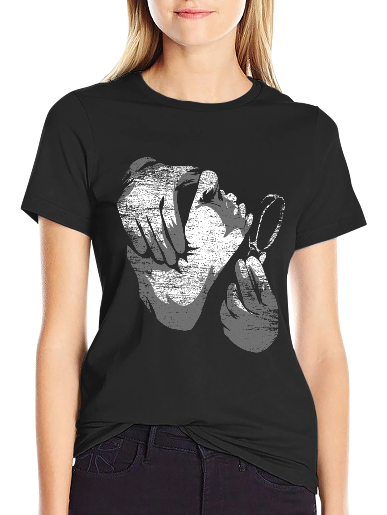 Distressed Graphic Print Black Cotton T-Shirt