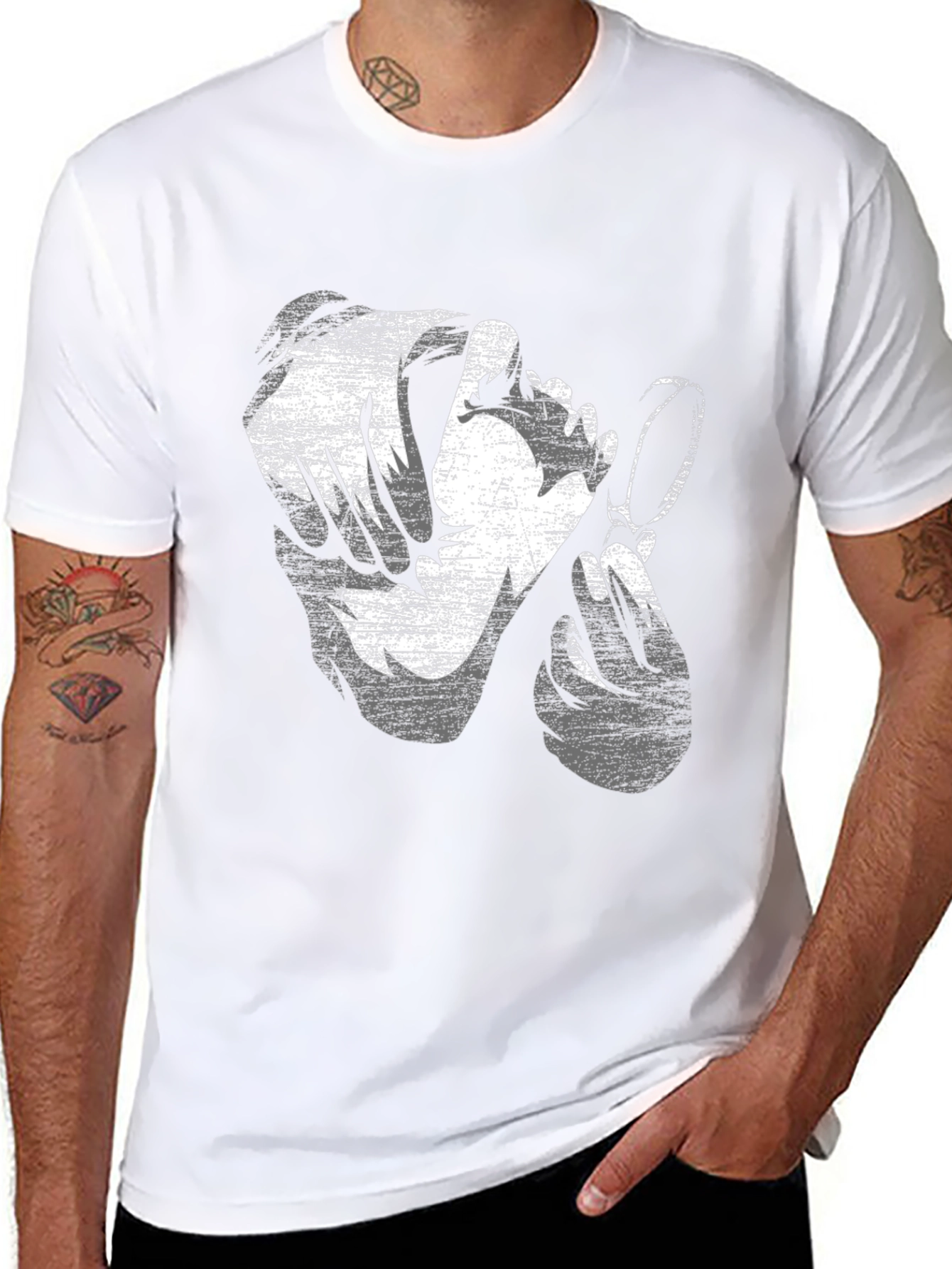 Distressed Graphic Print Black Cotton T-Shirt