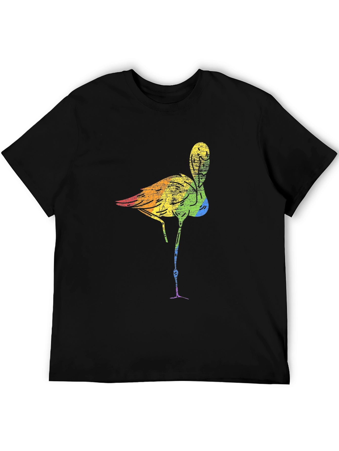 Rainbow Flamingo Graphic Tee - Black Cotton T-Shirt