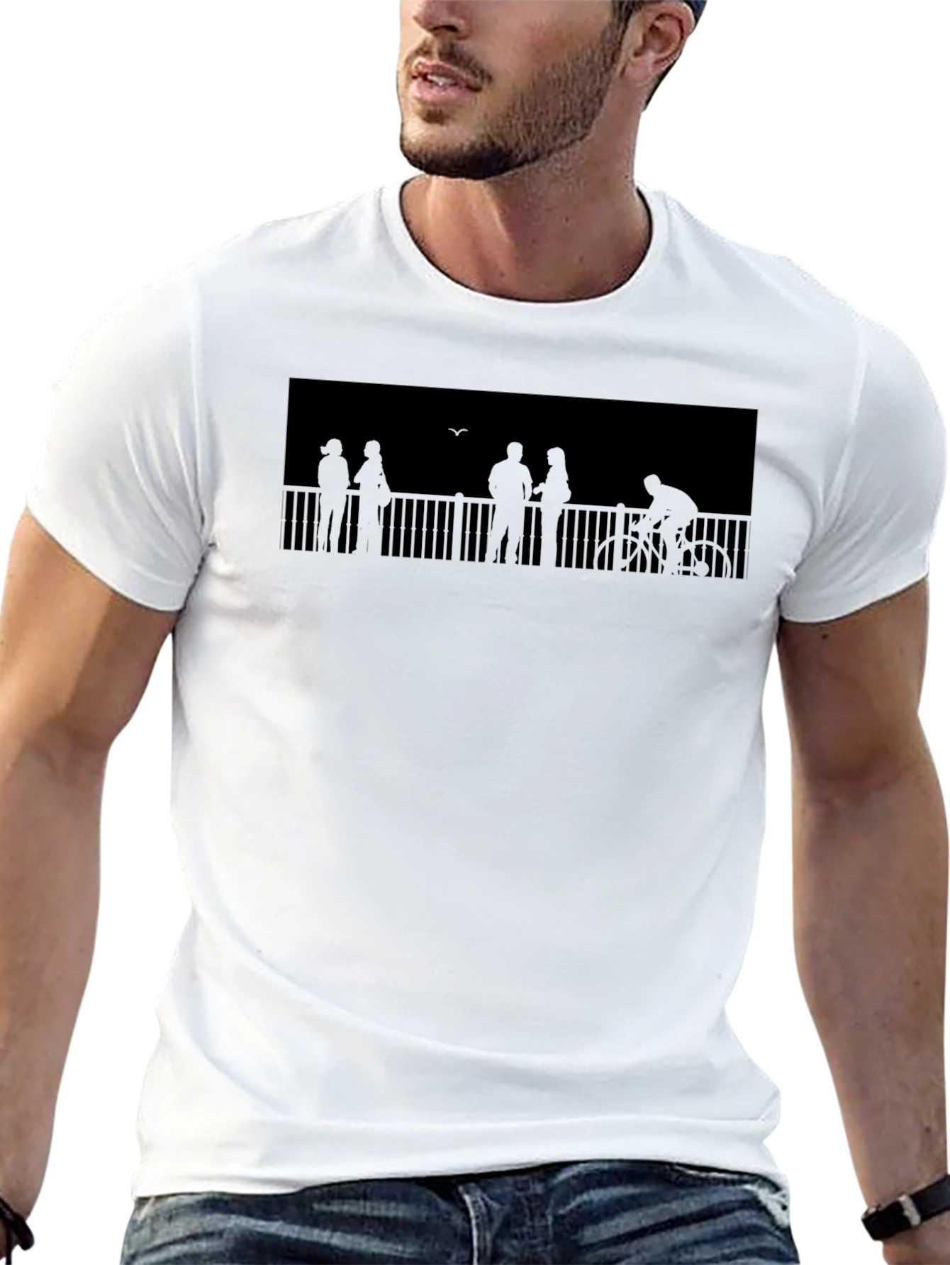 Silhouette People on Bridge Graphic Tee - Black T-Shirt