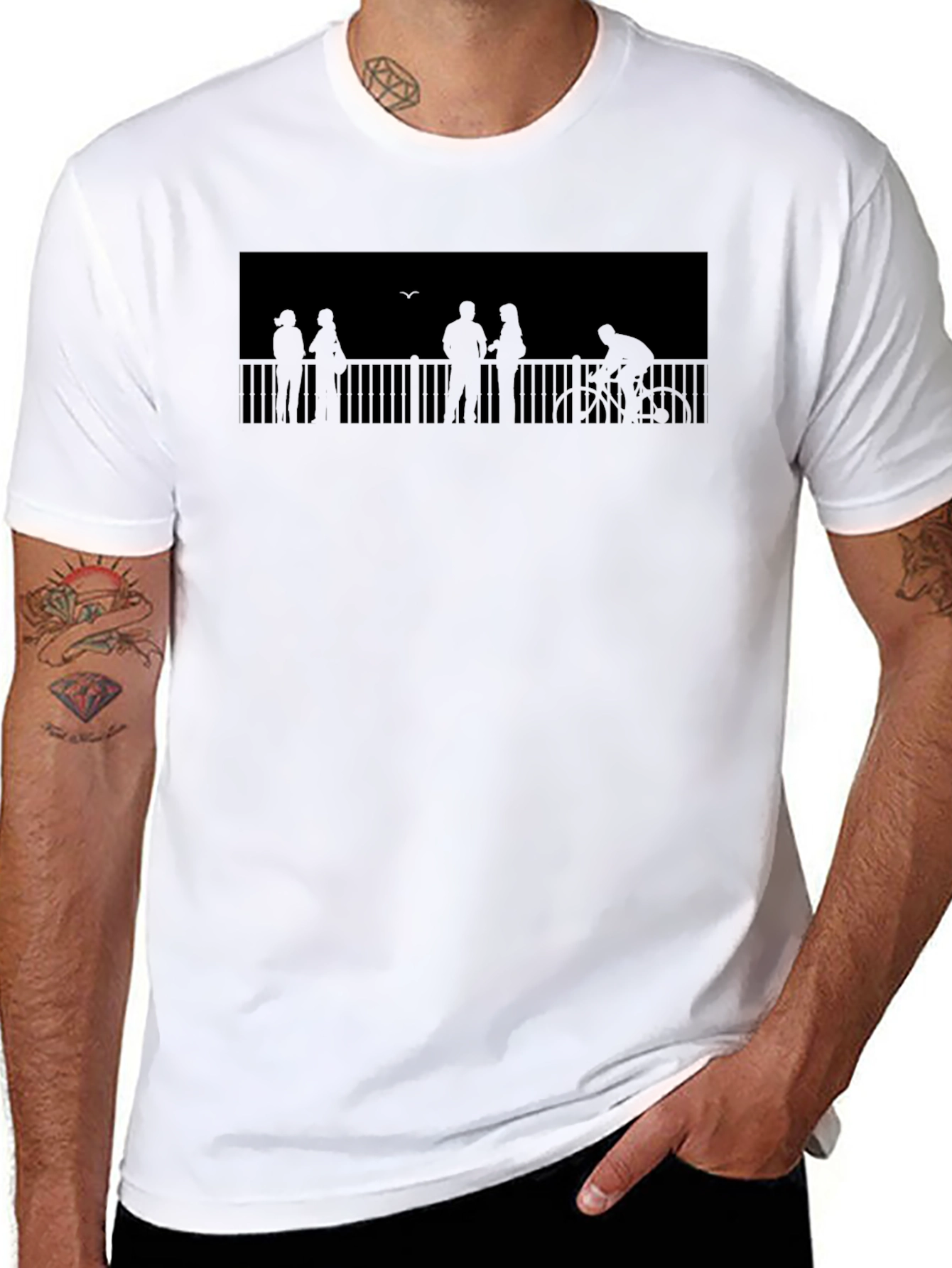 Silhouette People on Bridge Graphic Tee - Black T-Shirt