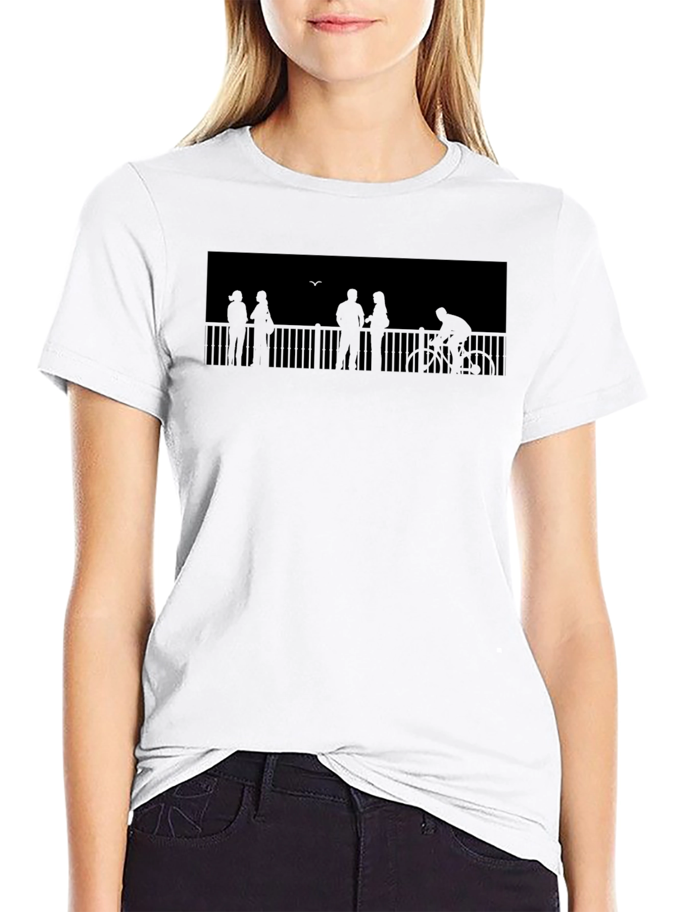 Silhouette People on Bridge Graphic Tee - Black T-Shirt