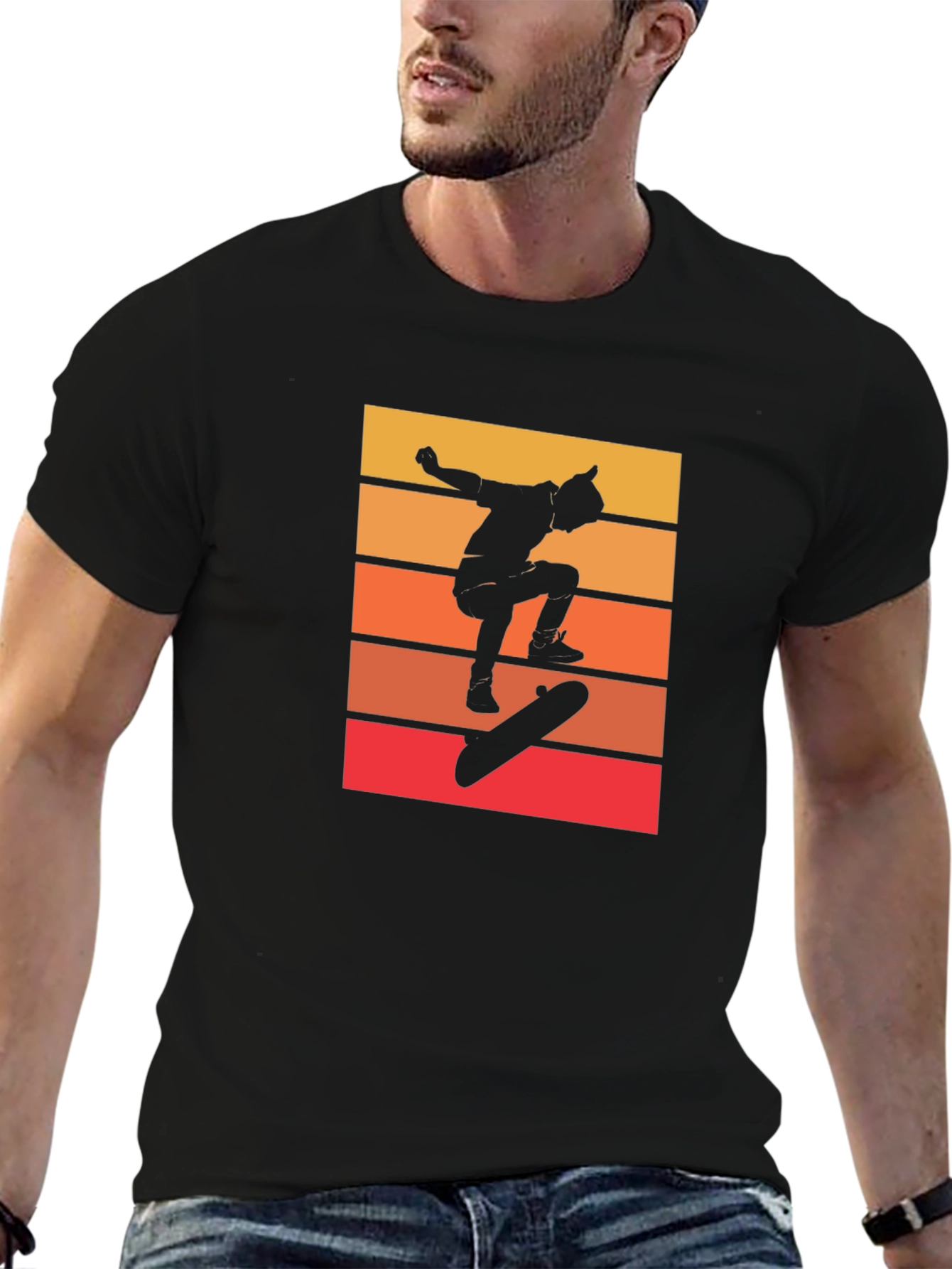 Retro Skateboarder Graphic Tee - Cool Black T-Shirt