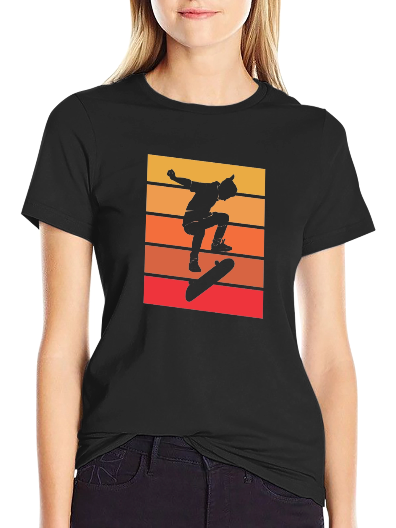 Retro Skateboarder Graphic Tee - Cool Black T-Shirt