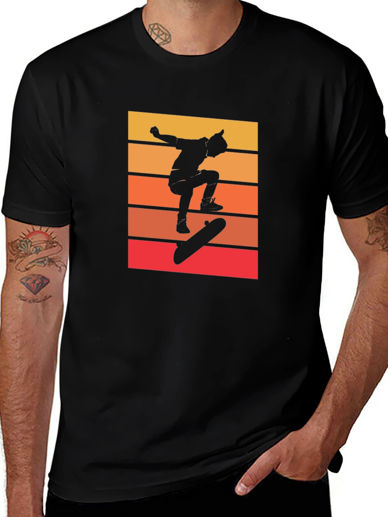 Retro Skateboarder Graphic Tee - Cool Black T-Shirt