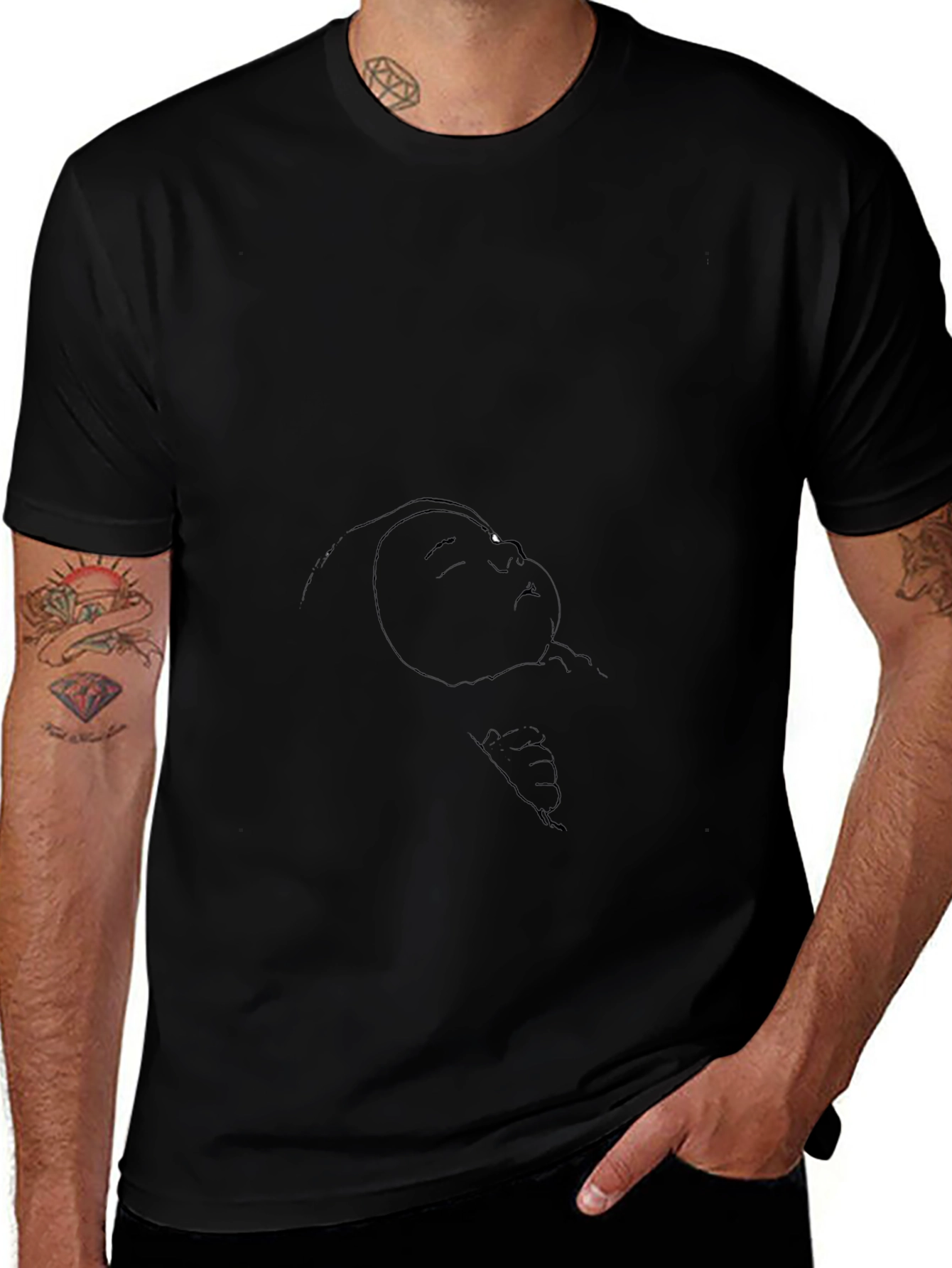 Black T-Shirt with Abstract Face Print
