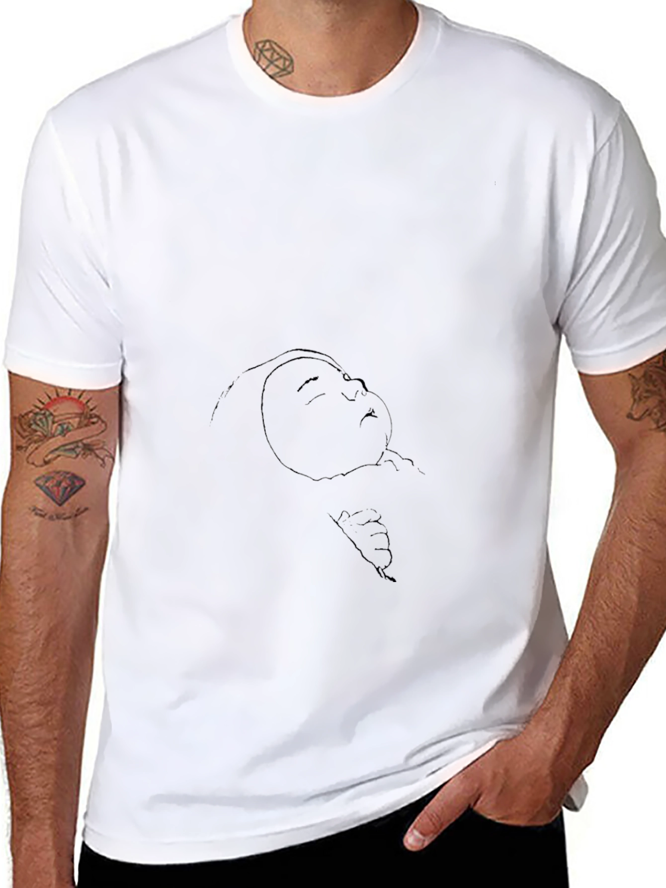 Black T-Shirt with Abstract Face Print
