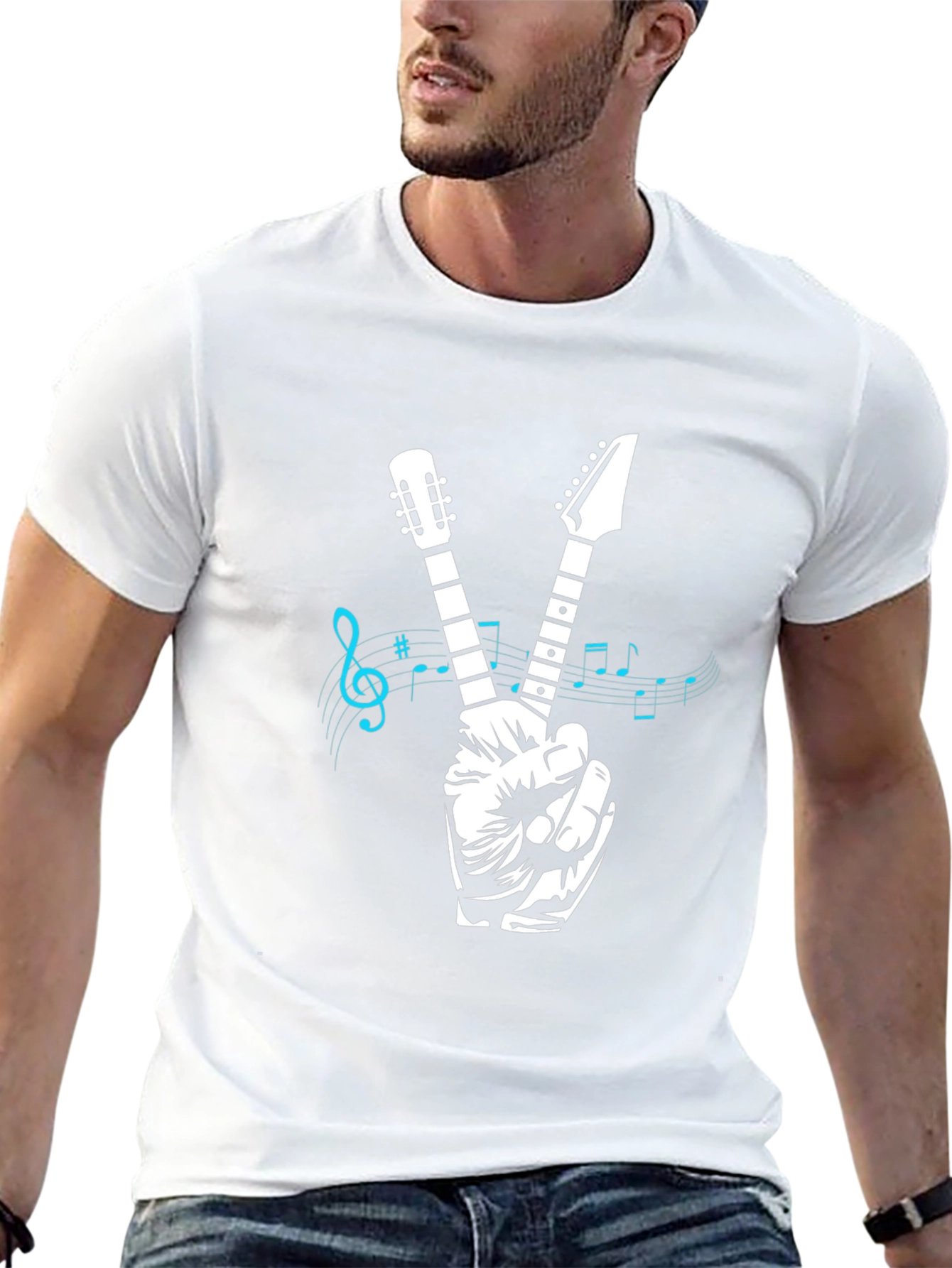 Guitar Peace Sign Graphic T-Shirt - Black