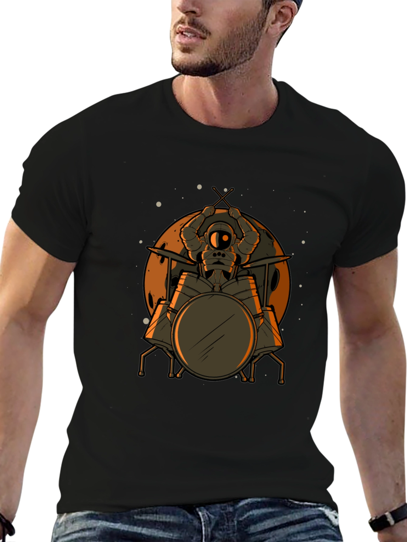 Astronaut Drummer Graphic T-Shirt