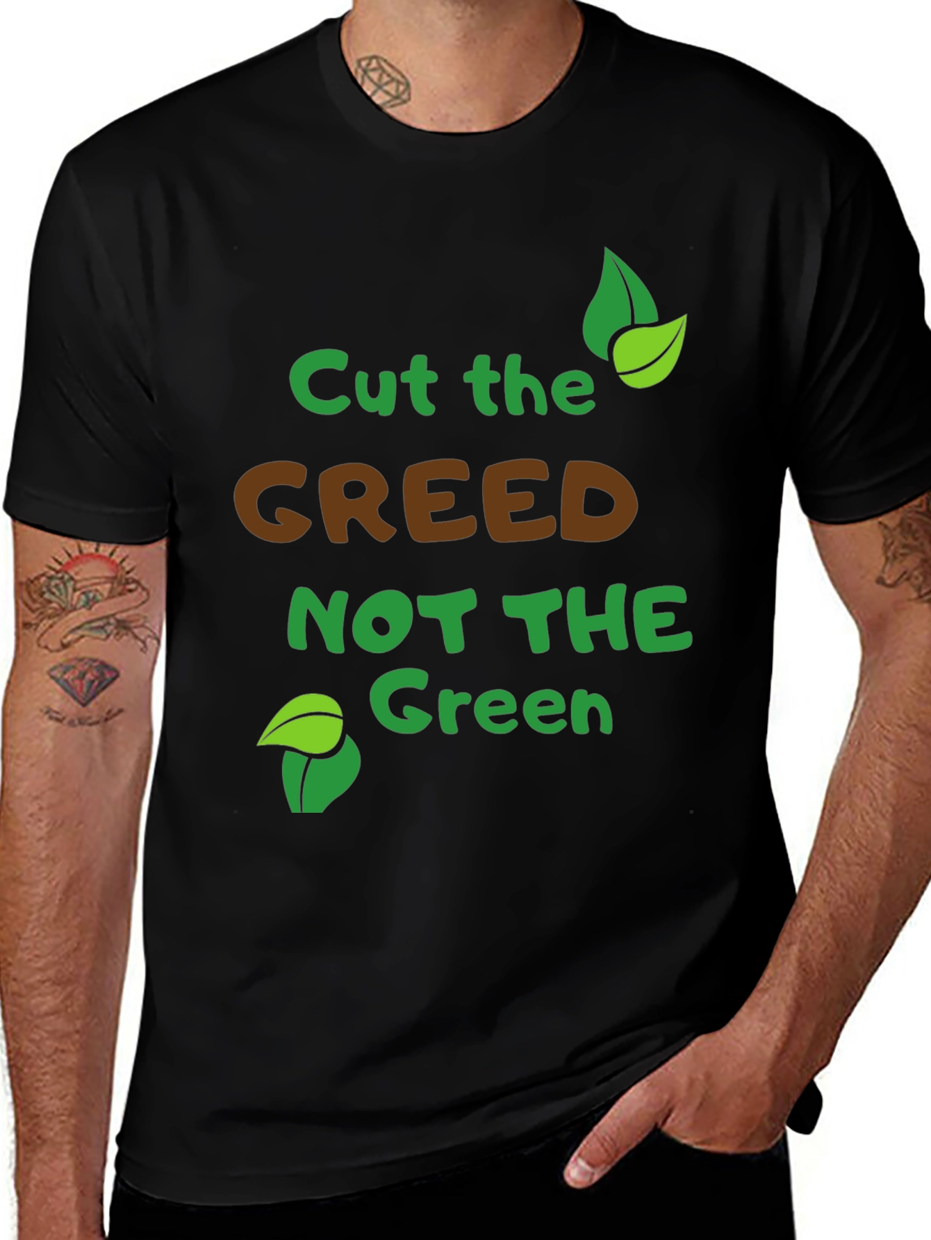 Eco-Friendly Cut Greed Black Graphic Tee