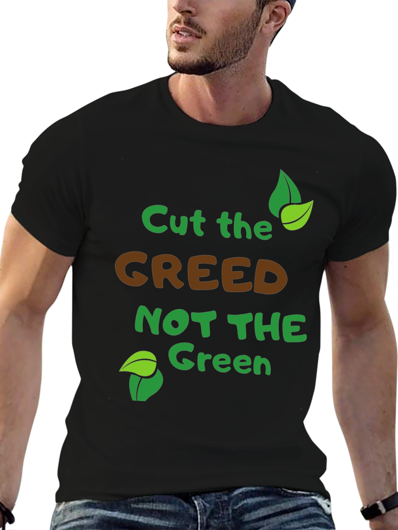 Eco-Friendly Cut Greed Black Graphic Tee