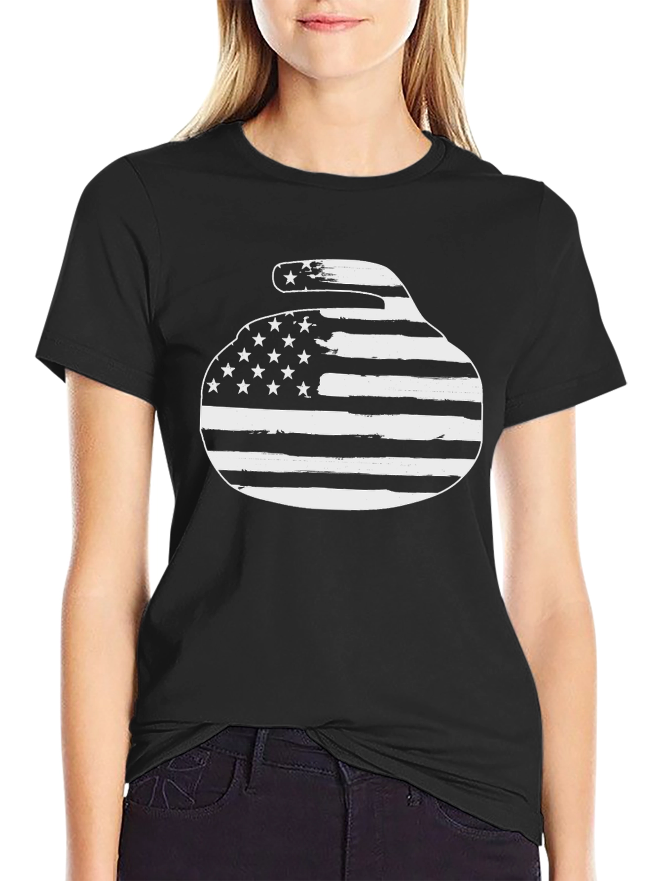 American Flag Curling Stone Graphic Tee