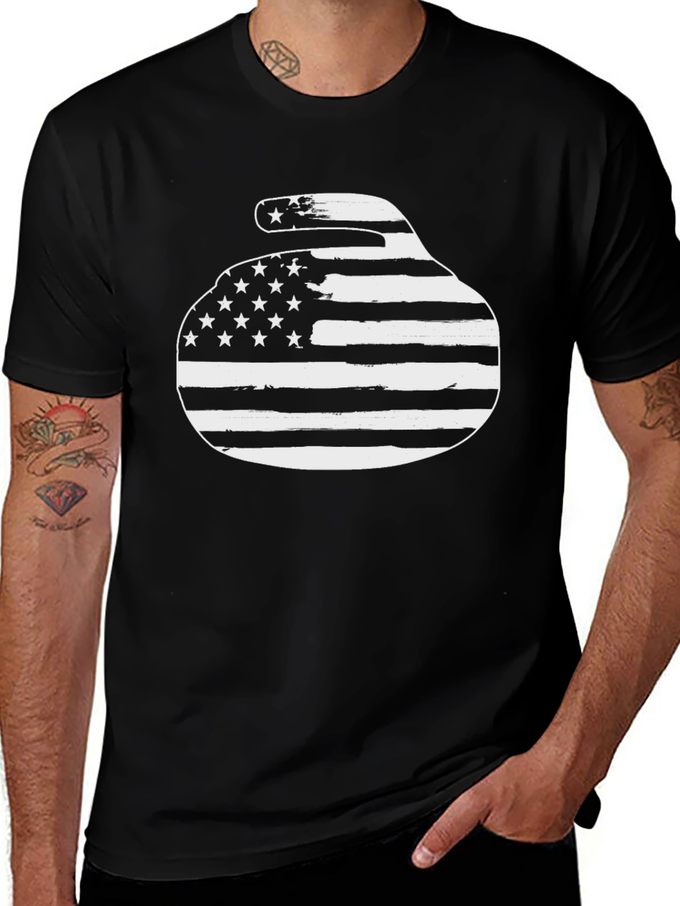 American Flag Curling Stone Graphic Tee