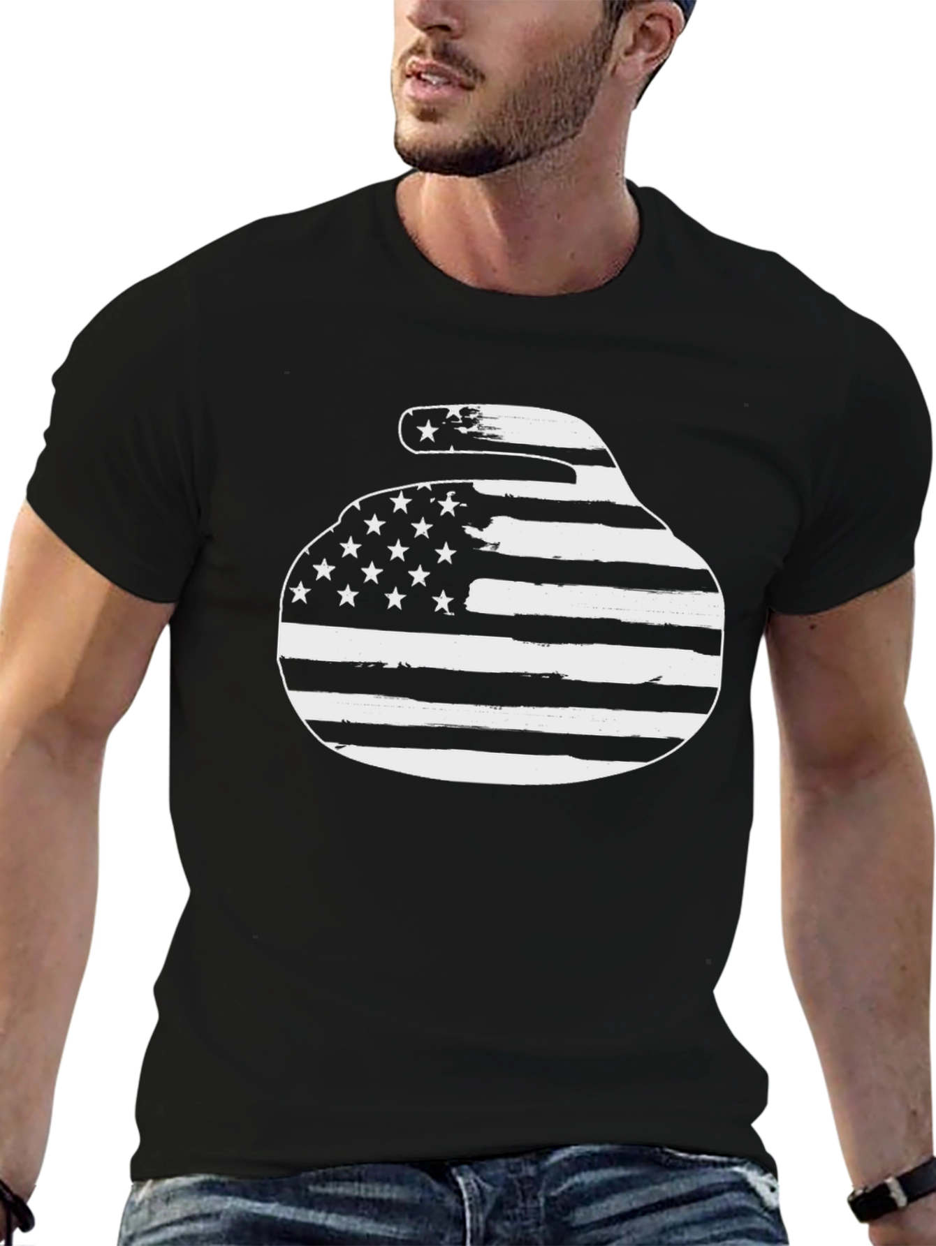 American Flag Curling Stone Graphic Tee