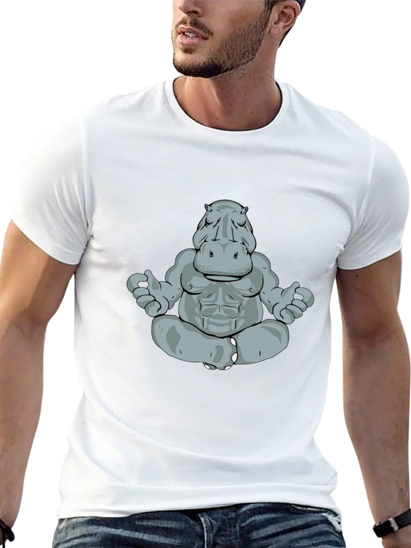 Meditating Hippo Graphic Tee - Black Cotton T-Shirt