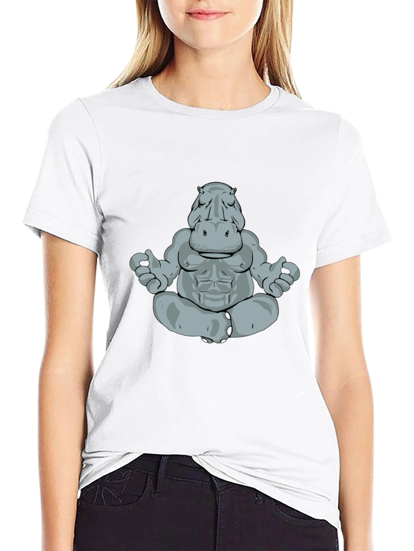 Meditating Hippo Graphic Tee - Black Cotton T-Shirt