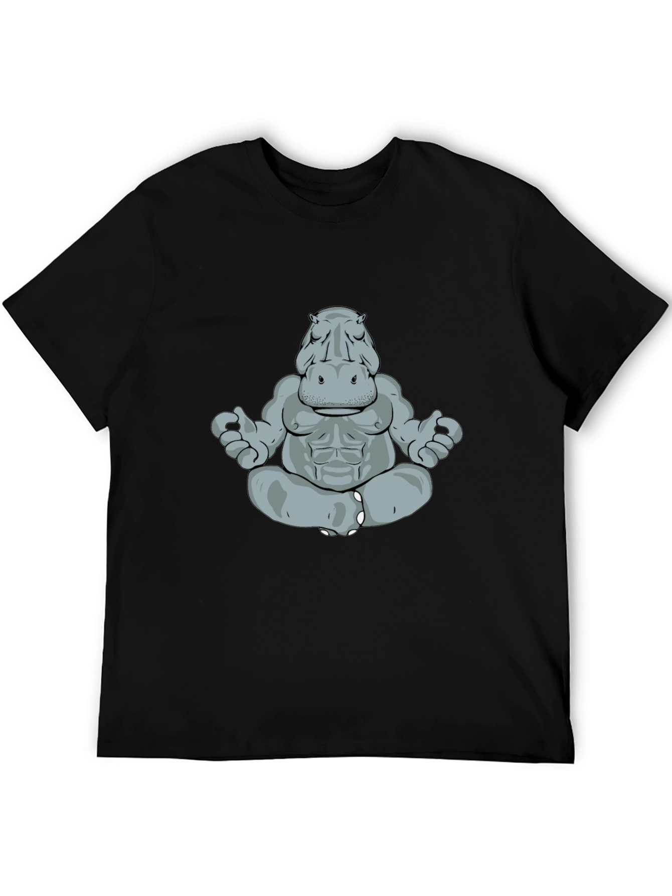 Meditating Hippo Graphic Tee - Black Cotton T-Shirt