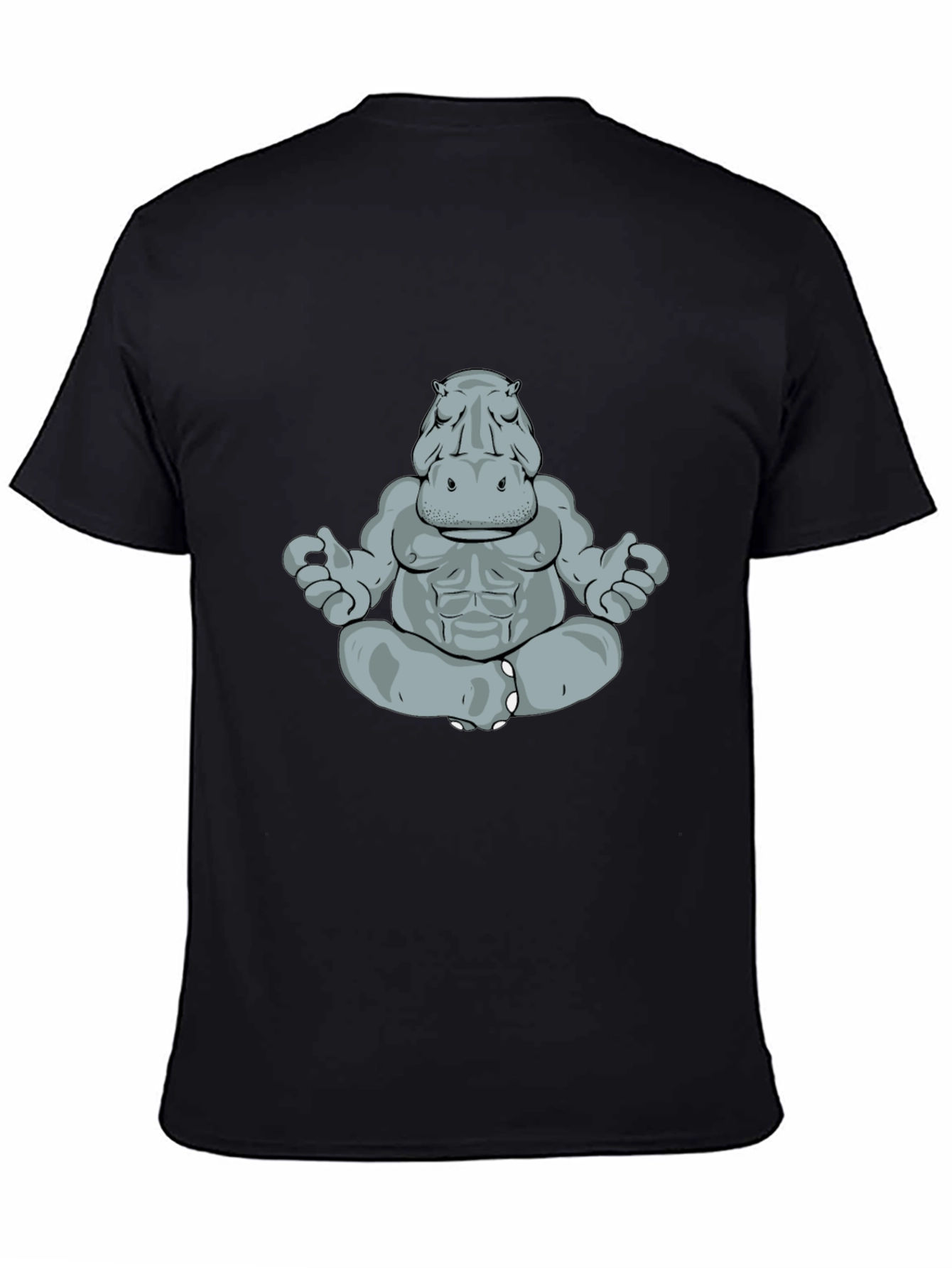Meditating Hippo Graphic Tee - Black Cotton T-Shirt