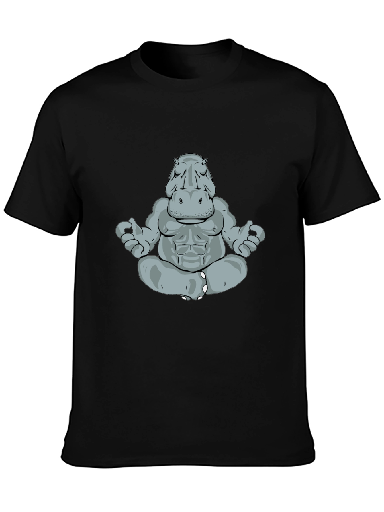 Meditating Hippo Graphic Tee - Black Cotton T-Shirt