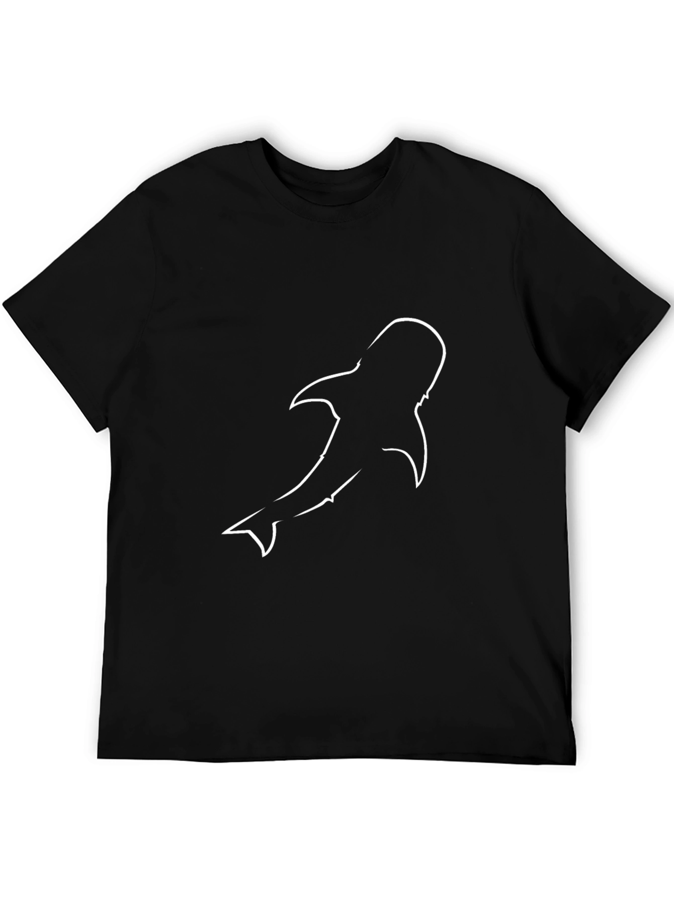 Mens Black T-Shirt with Abstract Whale Outline Design