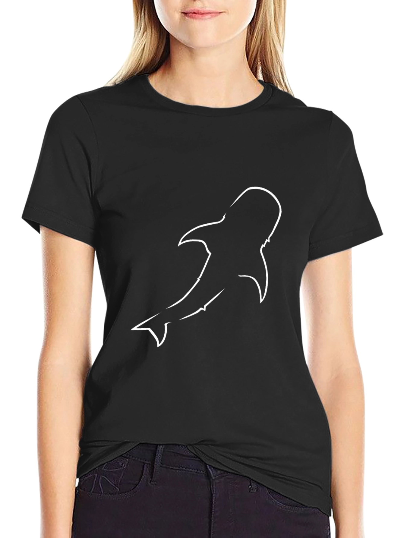 Mens Black T-Shirt with Abstract Whale Outline Design