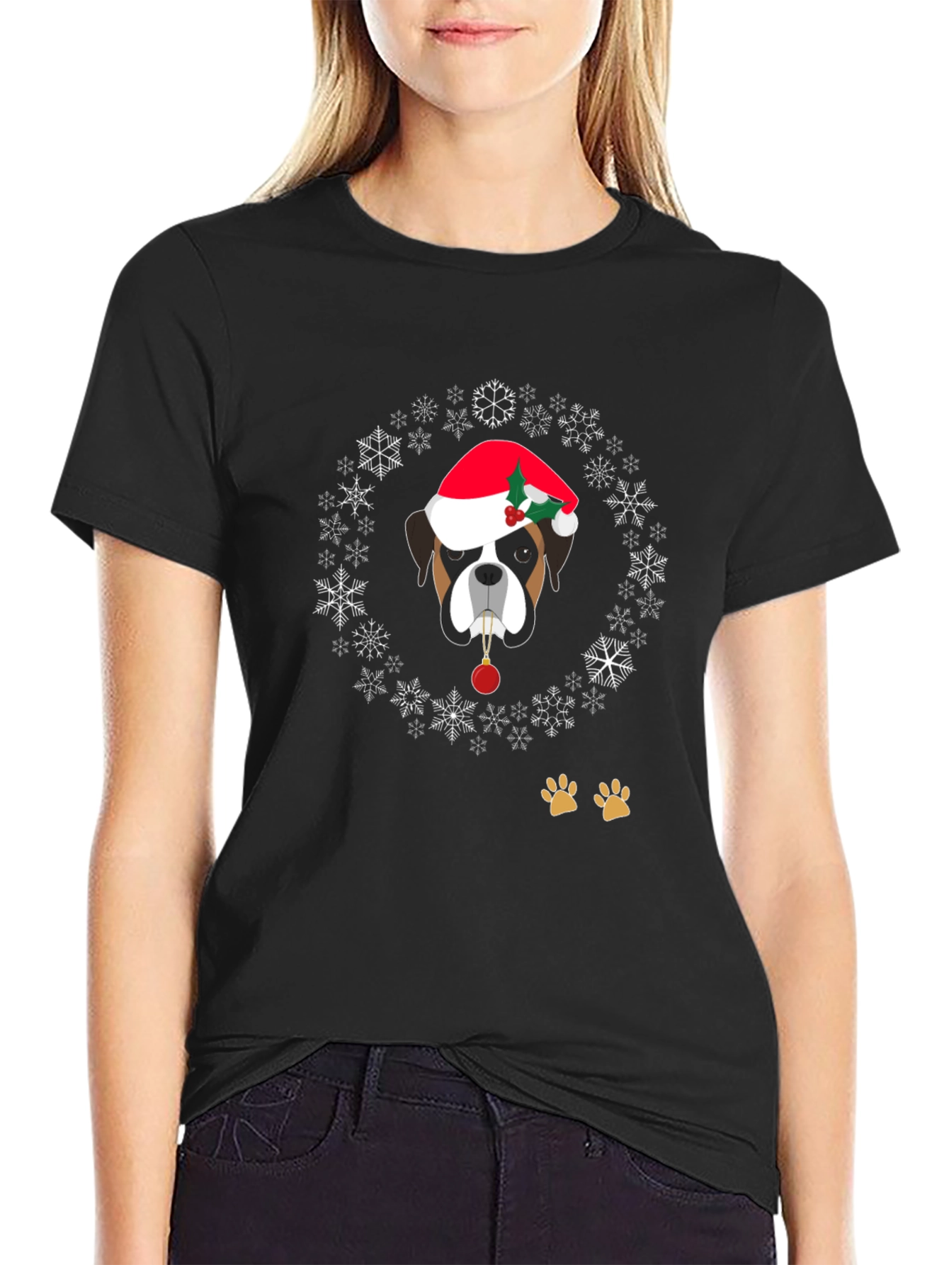 Holiday Dog Graphic Tee - Christmas Boxer Dog T-Shirt