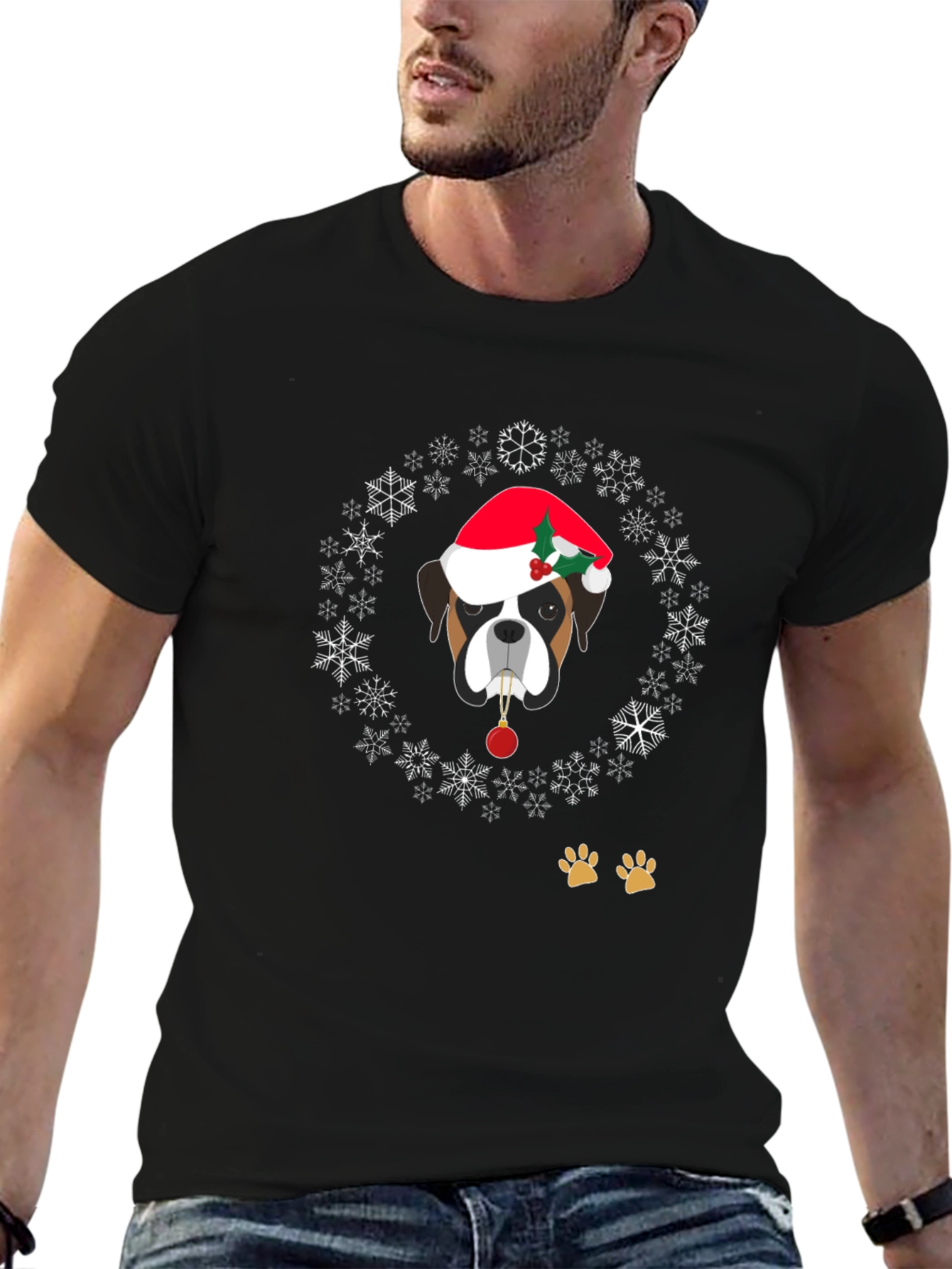Holiday Dog Graphic Tee - Christmas Boxer Dog T-Shirt