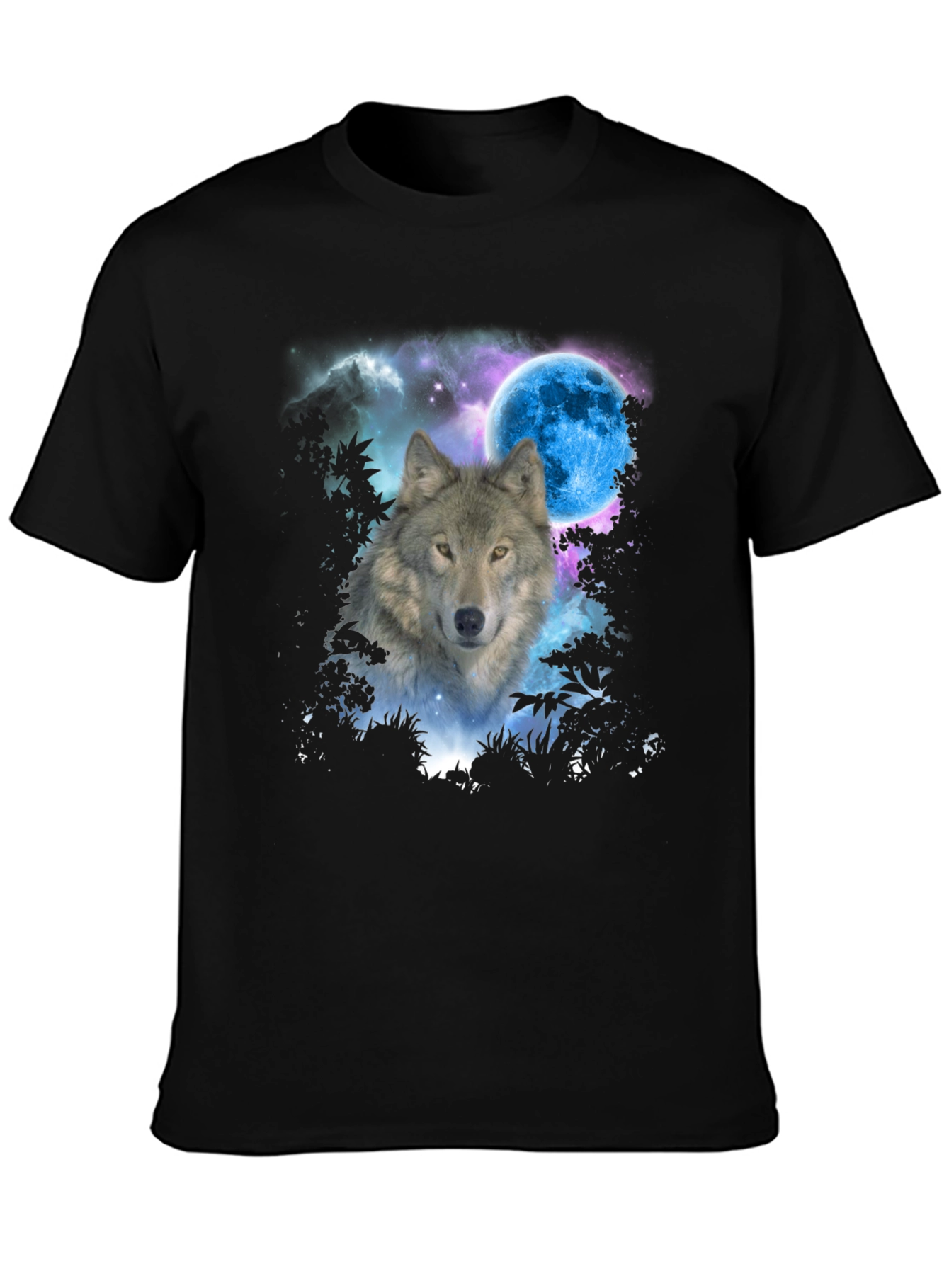 Wolf Moon Graphic Tee - Black Cotton Blend T-Shirt