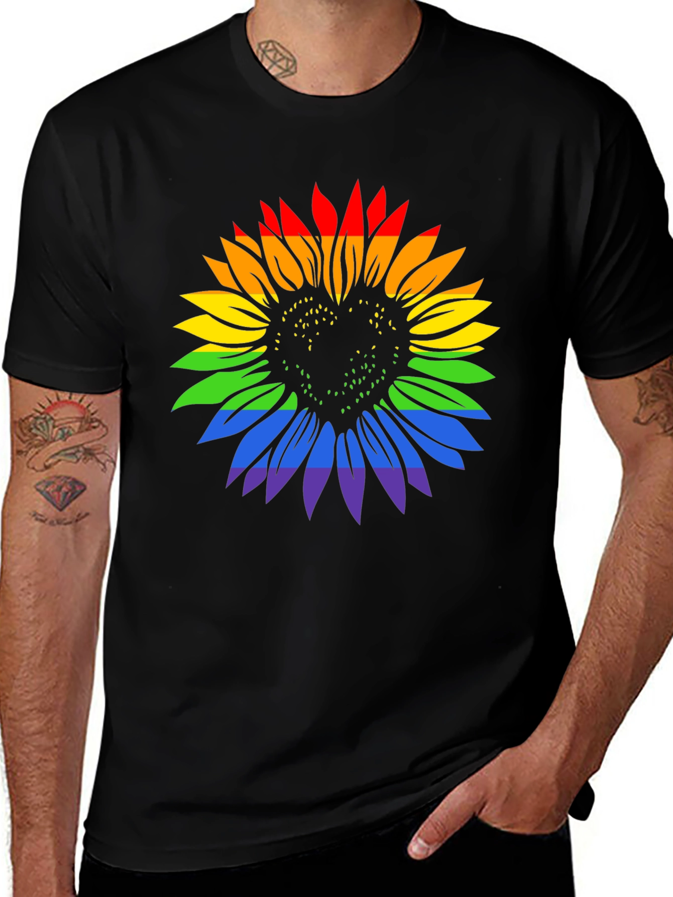 Rainbow Sunflower Heart Graphic Tee