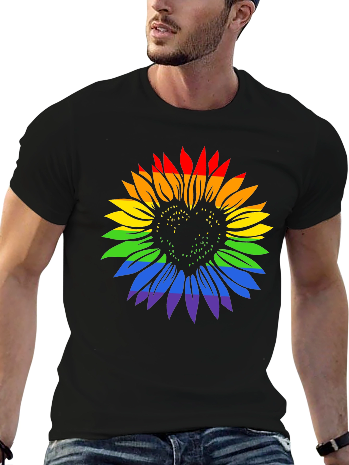 Rainbow Sunflower Heart Graphic Tee