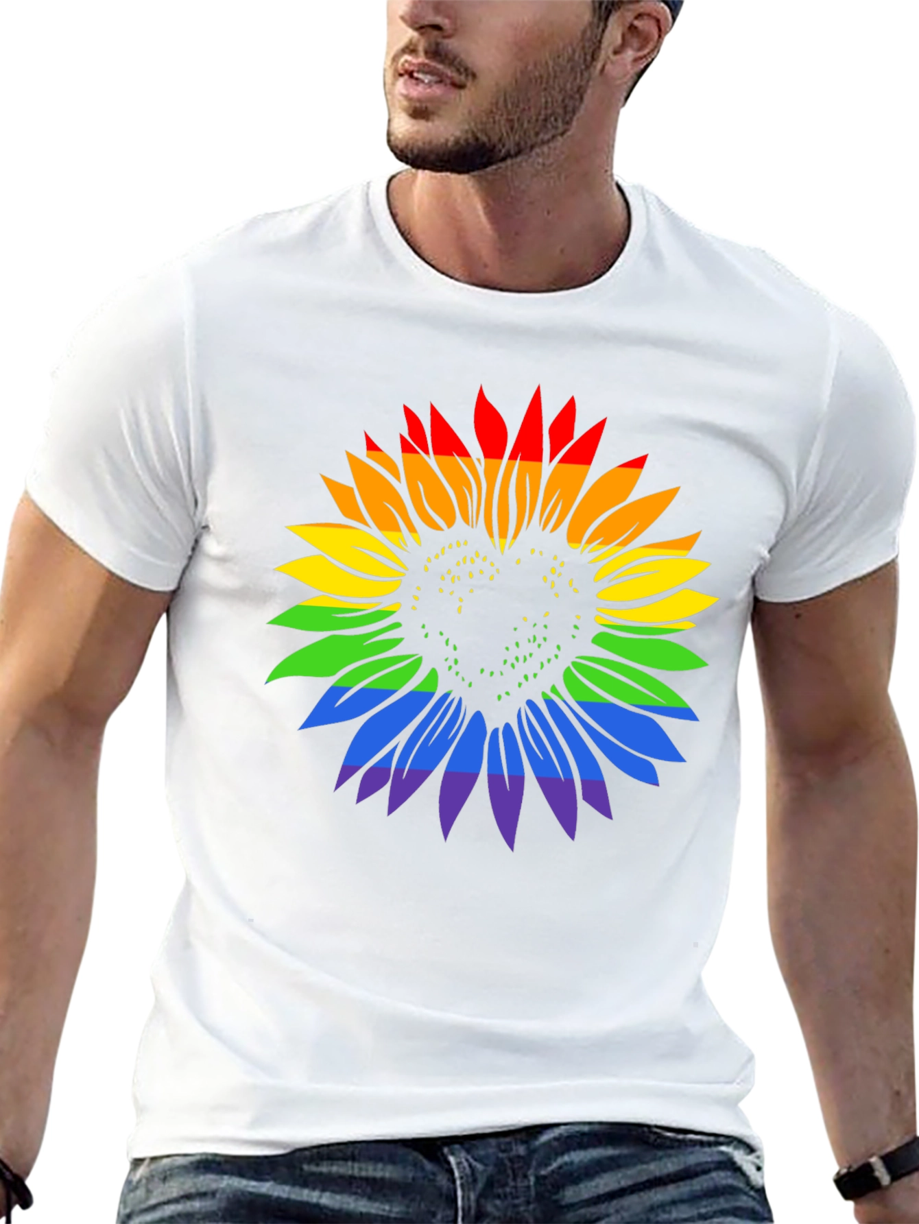 Rainbow Sunflower Heart Graphic Tee