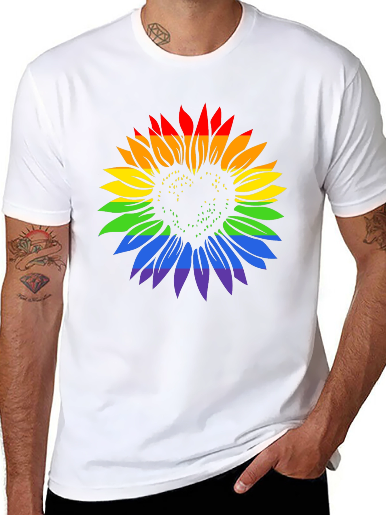 Rainbow Sunflower Heart Graphic Tee