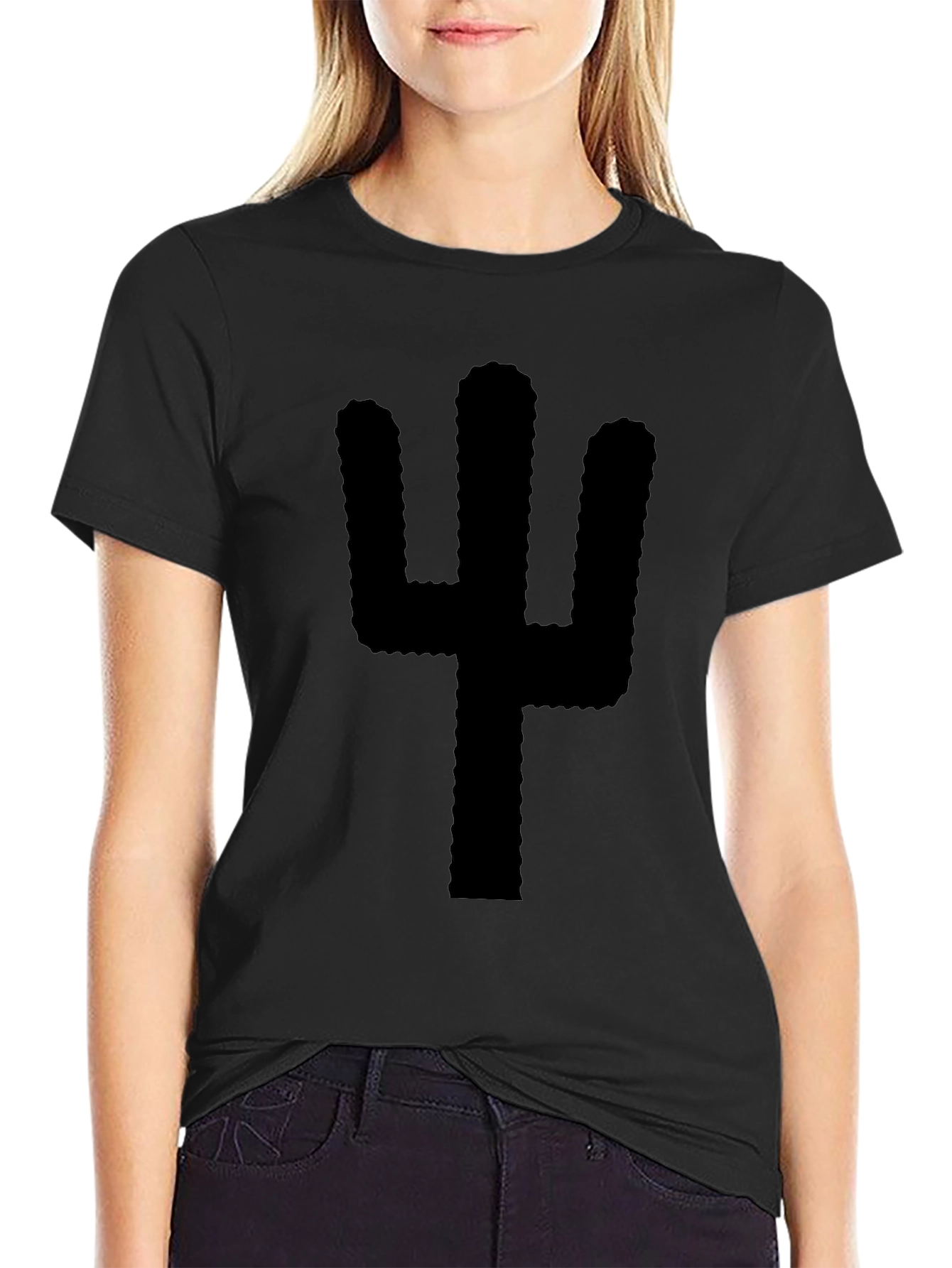Black Cactus Graphic T-Shirt - Modern Desert Style