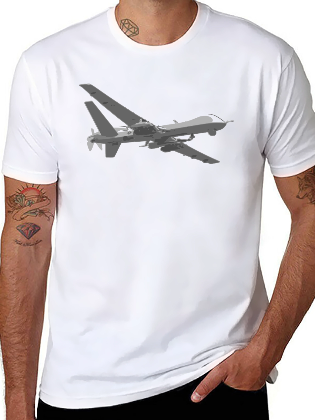 Drone Graphic Tee - Black Cotton T-Shirt