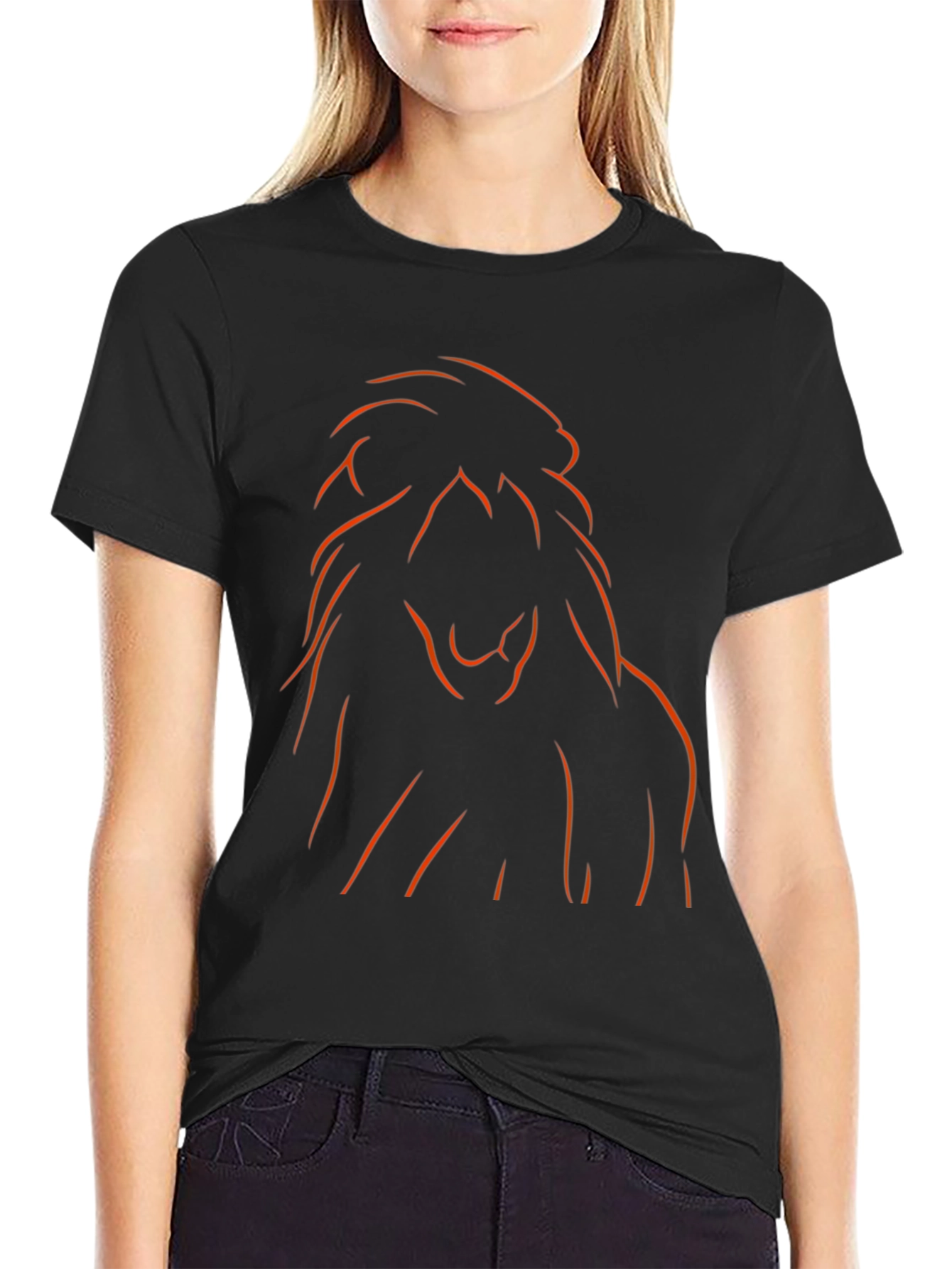 Lion Outline Graphic Tee - Black Cotton Blend