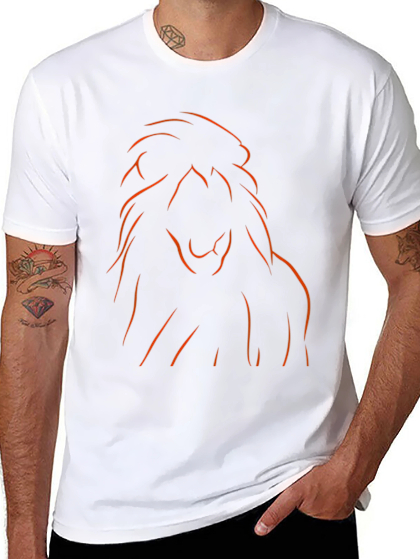 Lion Outline Graphic Tee - Black Cotton Blend