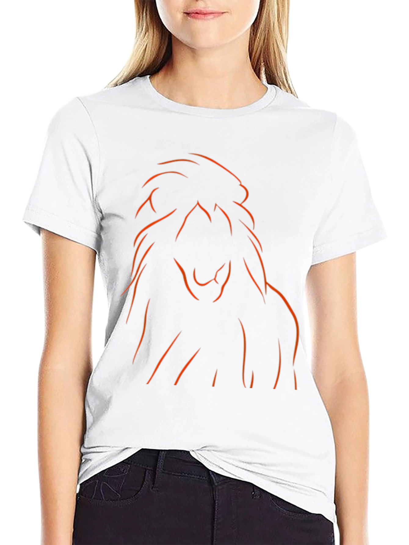 Lion Outline Graphic Tee - Black Cotton Blend