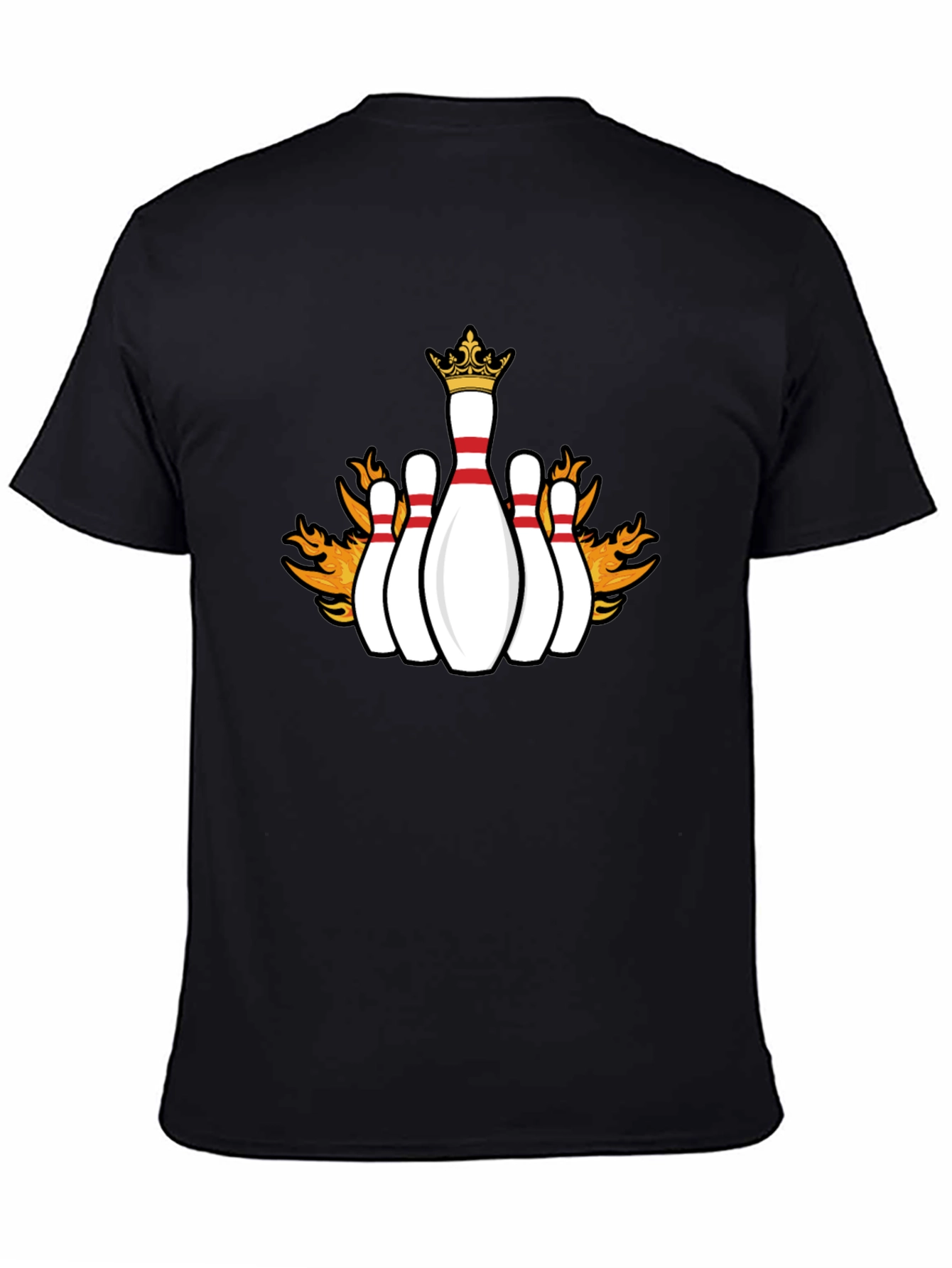 Flaming Crown Bowling Pins Black T-Shirt